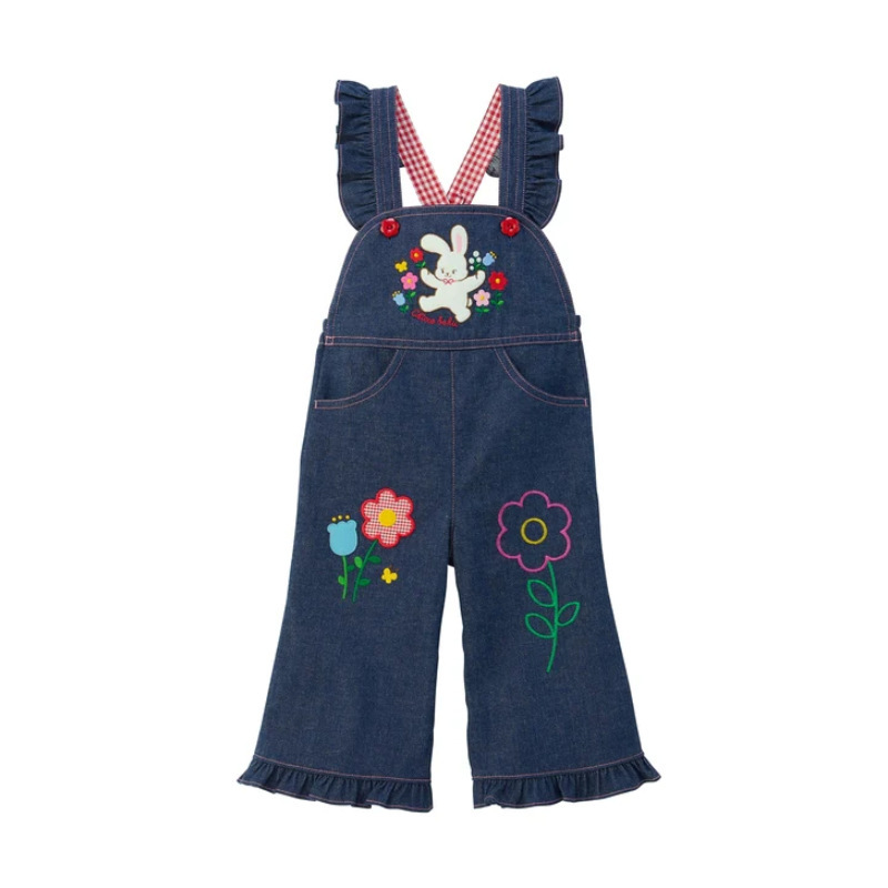 𝐌𝐢𝐤𝐢 𝐇𝐨𝐮𝐬𝐞 兔兔花朵刺繡蕾絲背帶喇叭長褲