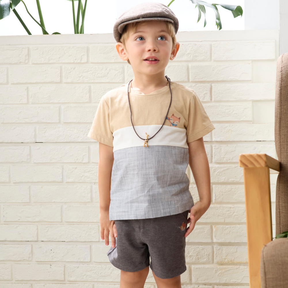 PIPPY可愛小狐狸鬆緊帶褲圍短褲 灰