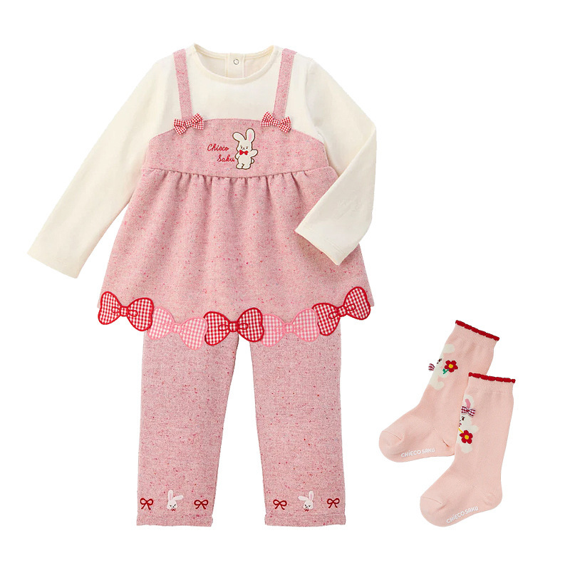 𝐌𝐢𝐤𝐢 𝐇𝐨𝐮𝐬𝐞 兔兔蝴蝶結假兩件背帶長袖上衣