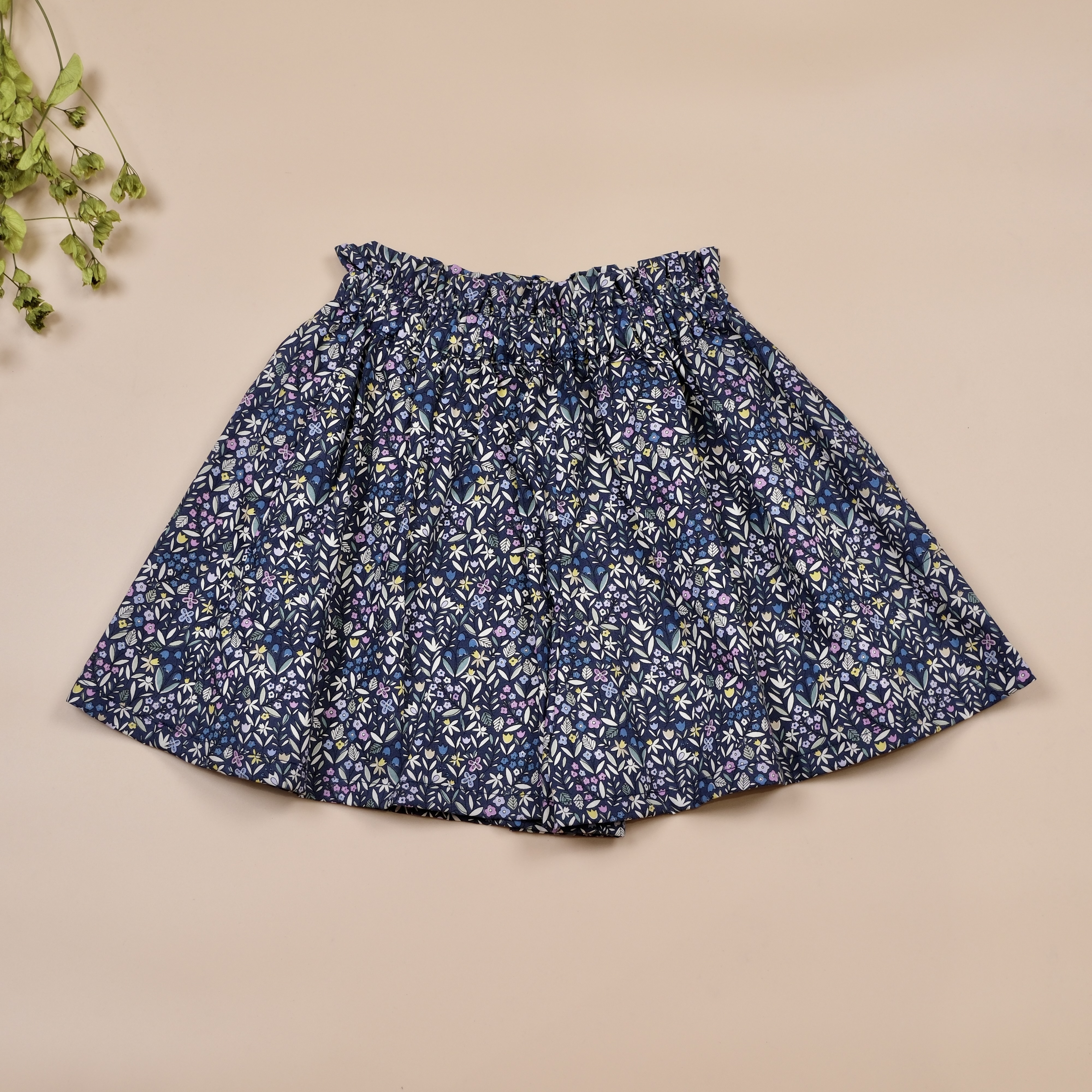 深藍底小花 ◈ 女童棉質花布褲裙