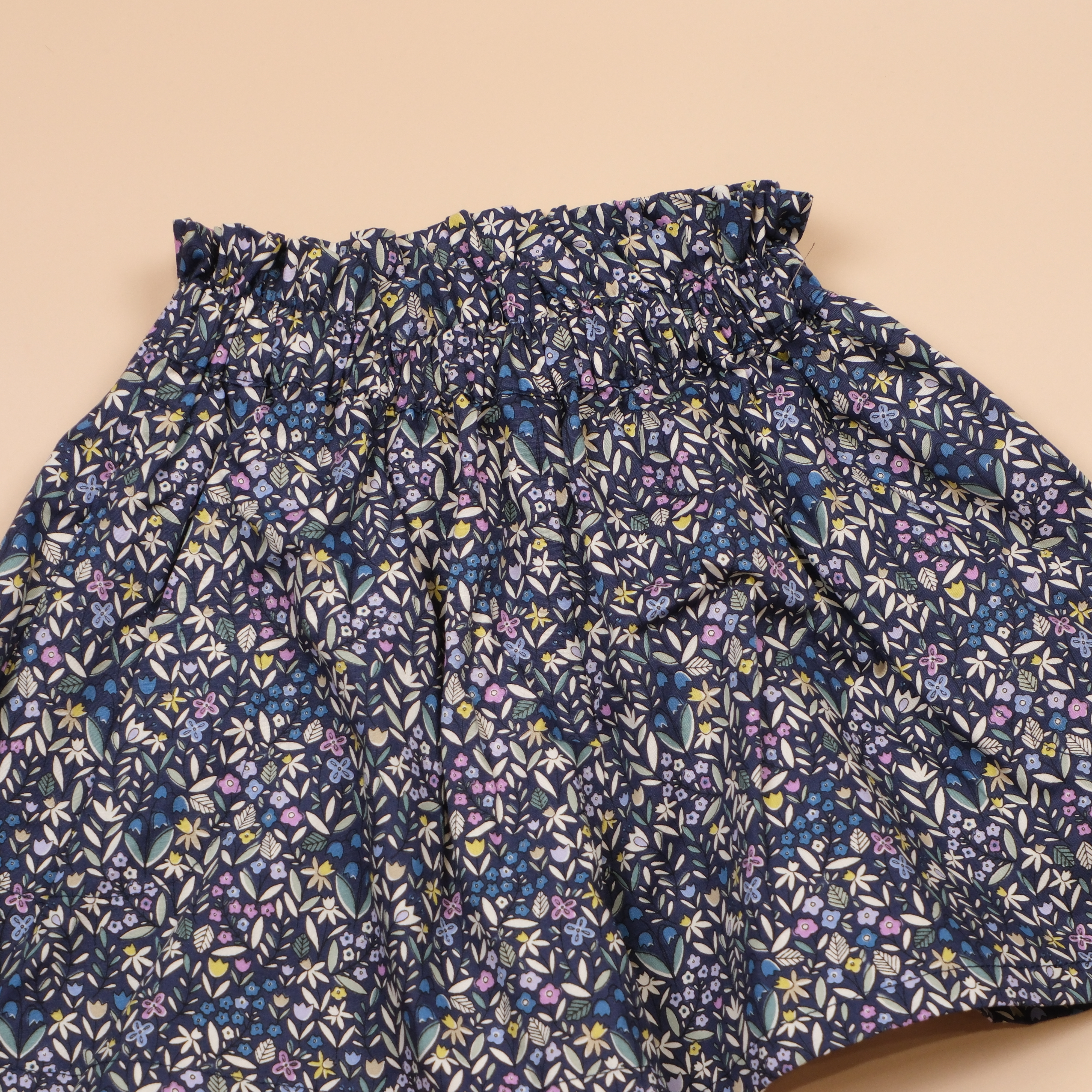 深藍底小花 ◈ 女童棉質花布褲裙