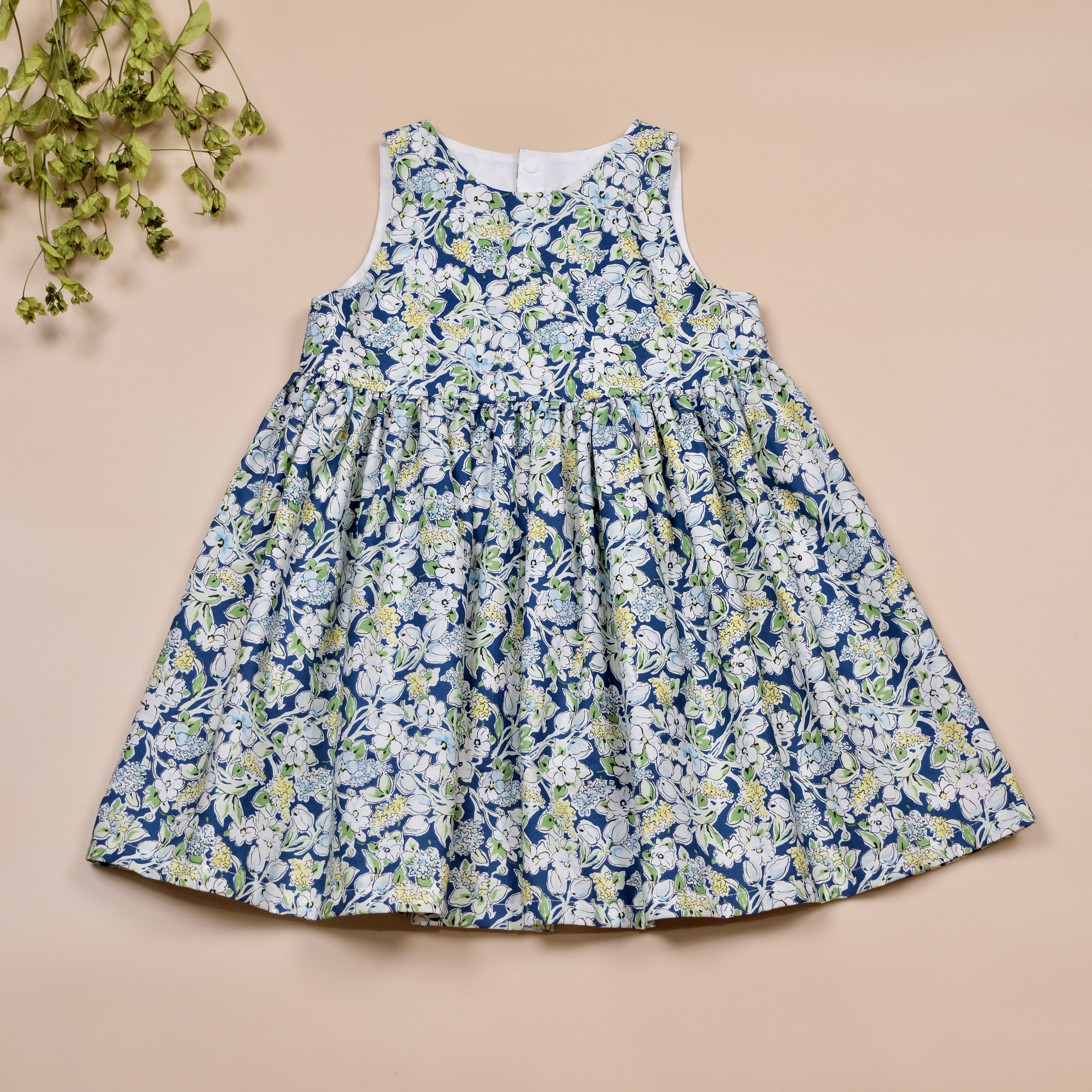 微風盛夏系列 ✺ 藍綠花 ✺ 手作女童無袖洋裝