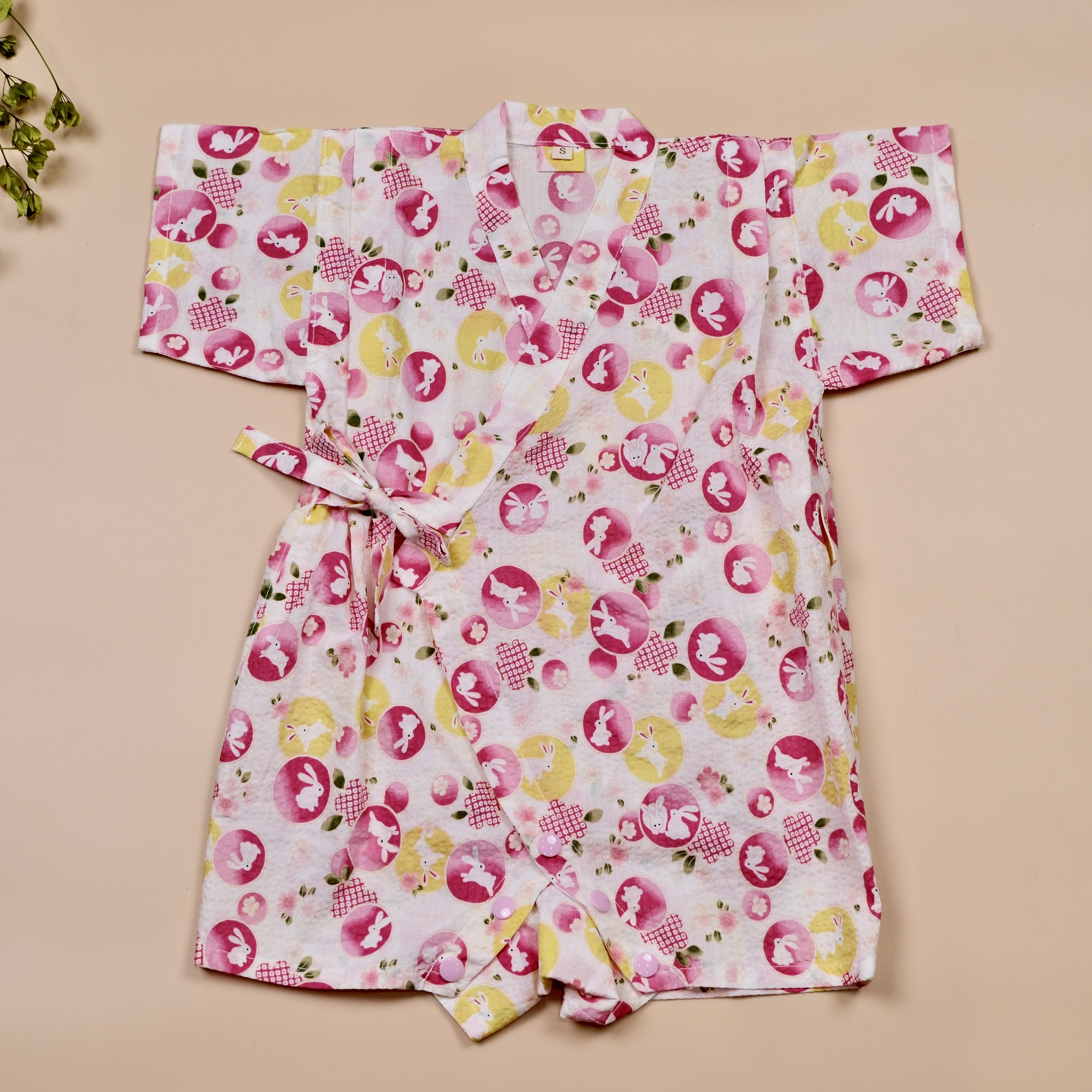 手作嬰幼童連身甚平 ❀ 白底月兔