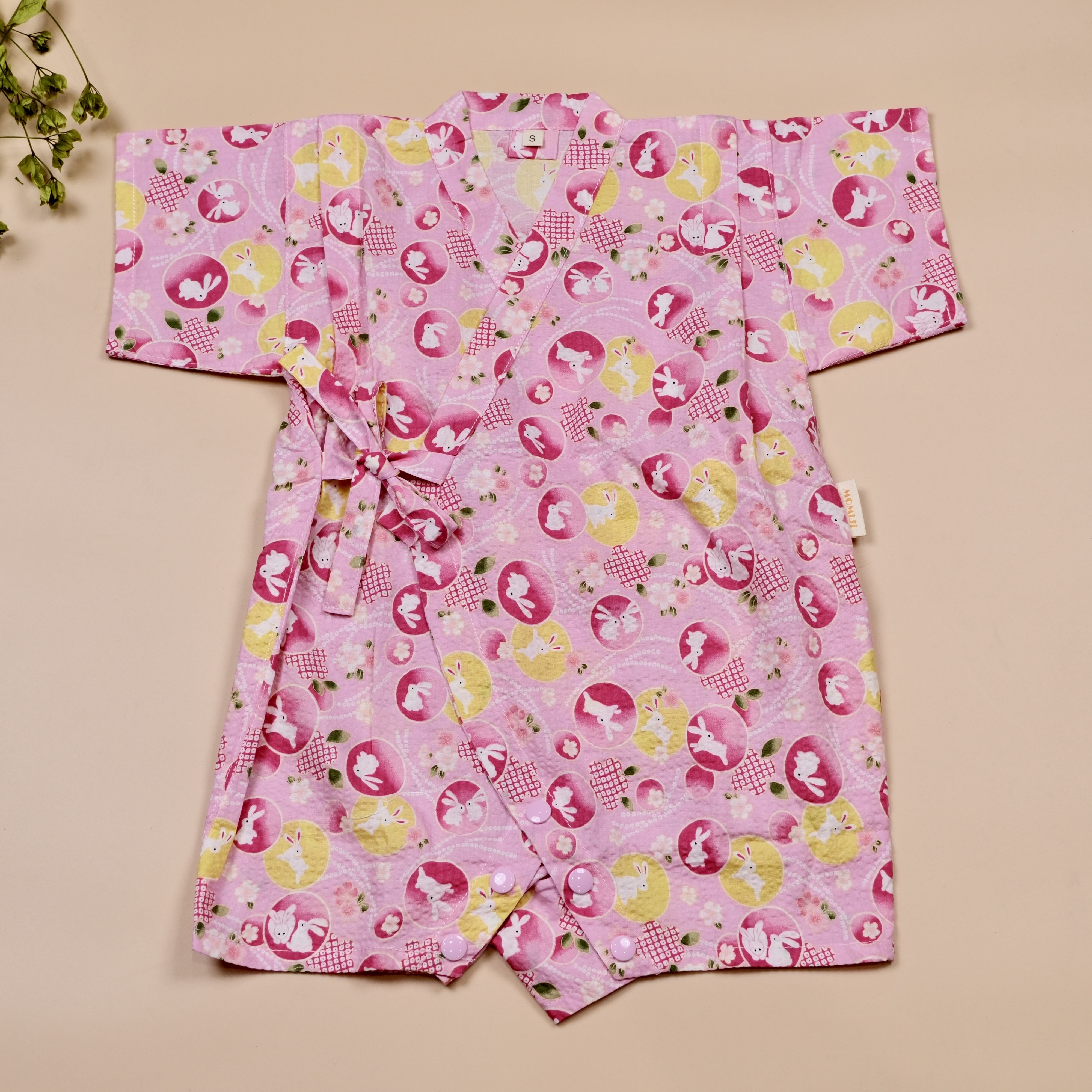 手作嬰幼童連身甚平 ❀ 月兔粉