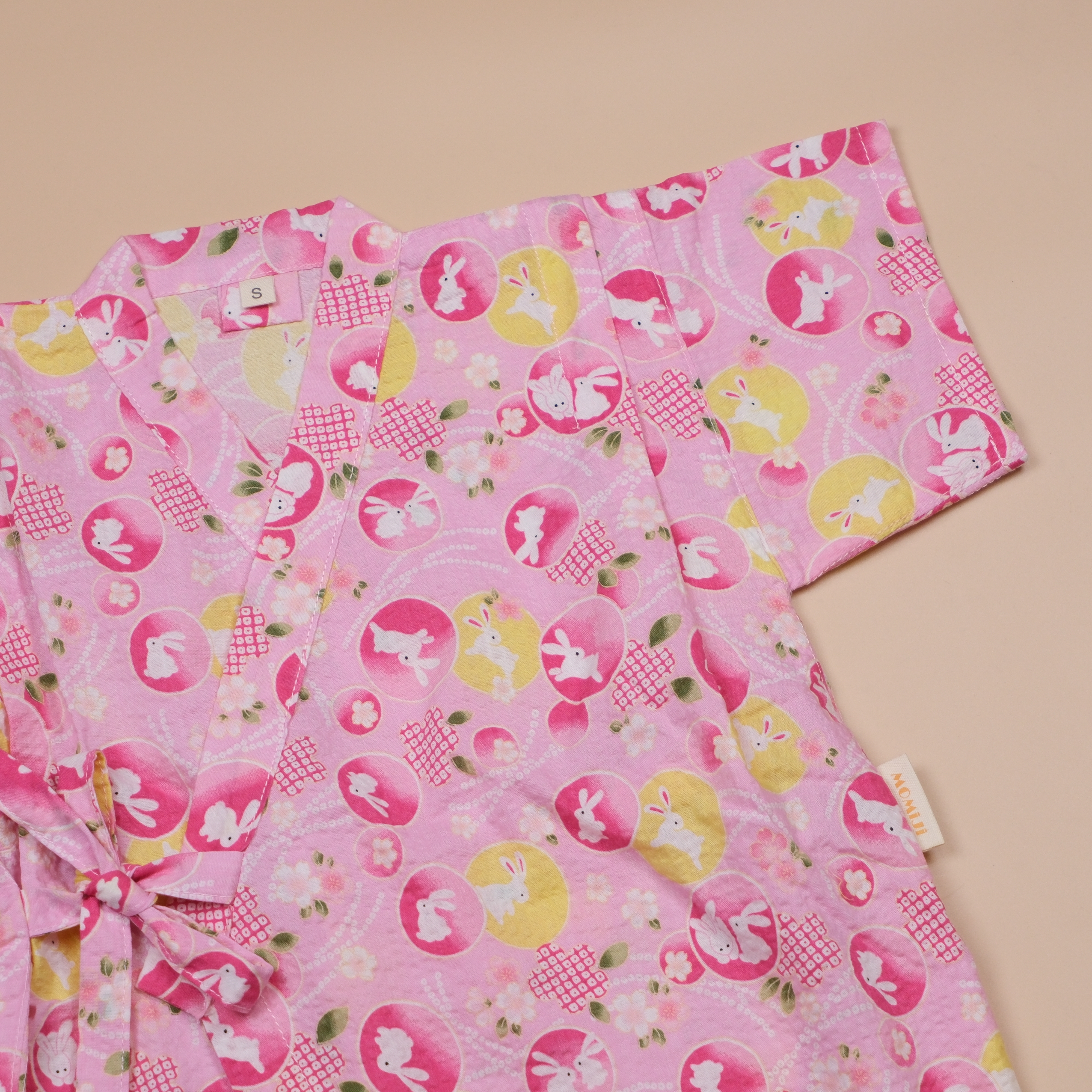 手作嬰幼童連身甚平 ❀ 月兔粉