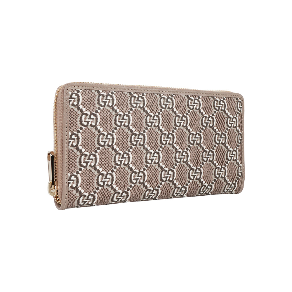 【GUCCI】GG Shadow 塗層帆布ㄇ形拉鍊長夾(奶茶色)