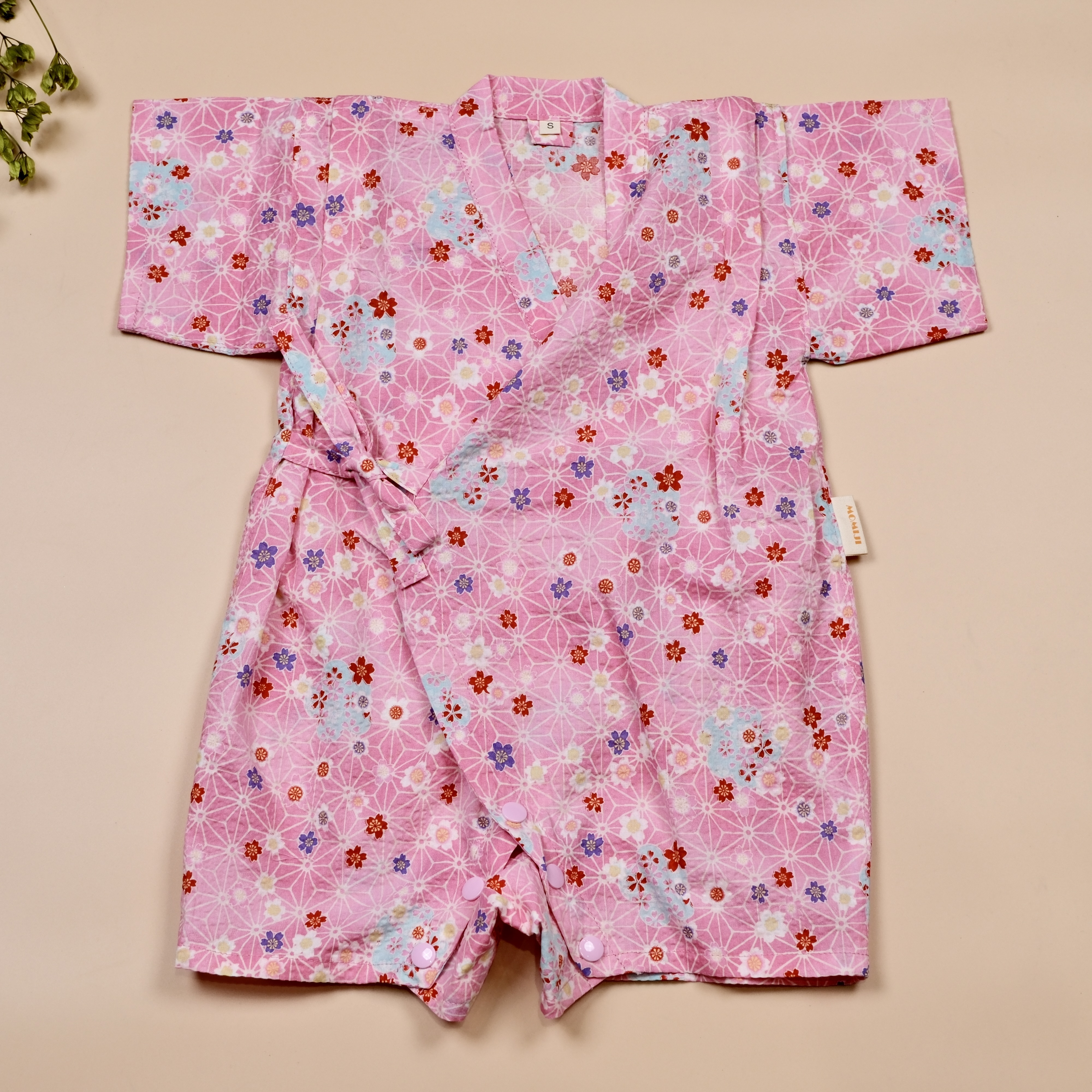 手作嬰幼童連身甚平 ❀ 粉紅麻の葉