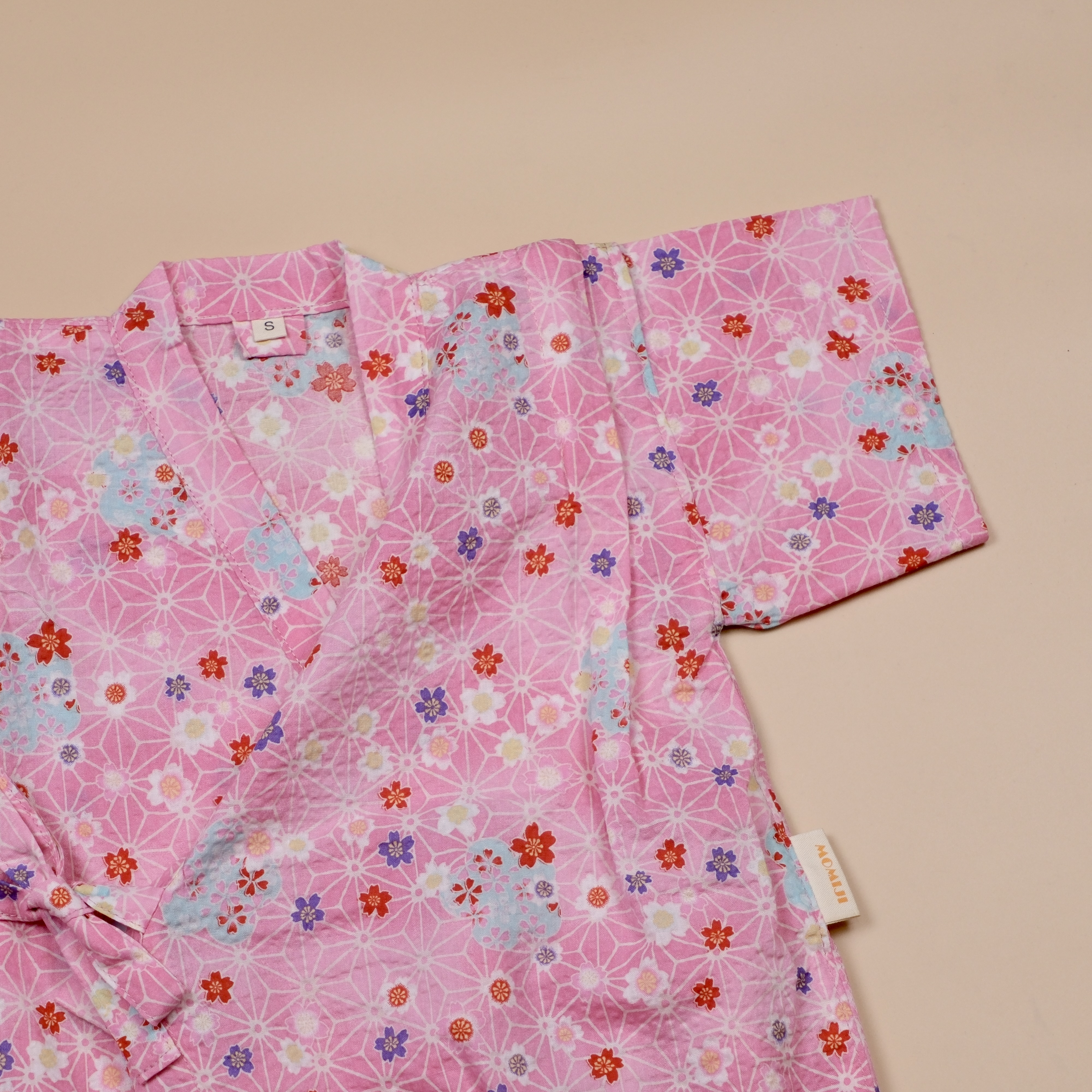 手作嬰幼童連身甚平 ❀ 粉紅麻の葉