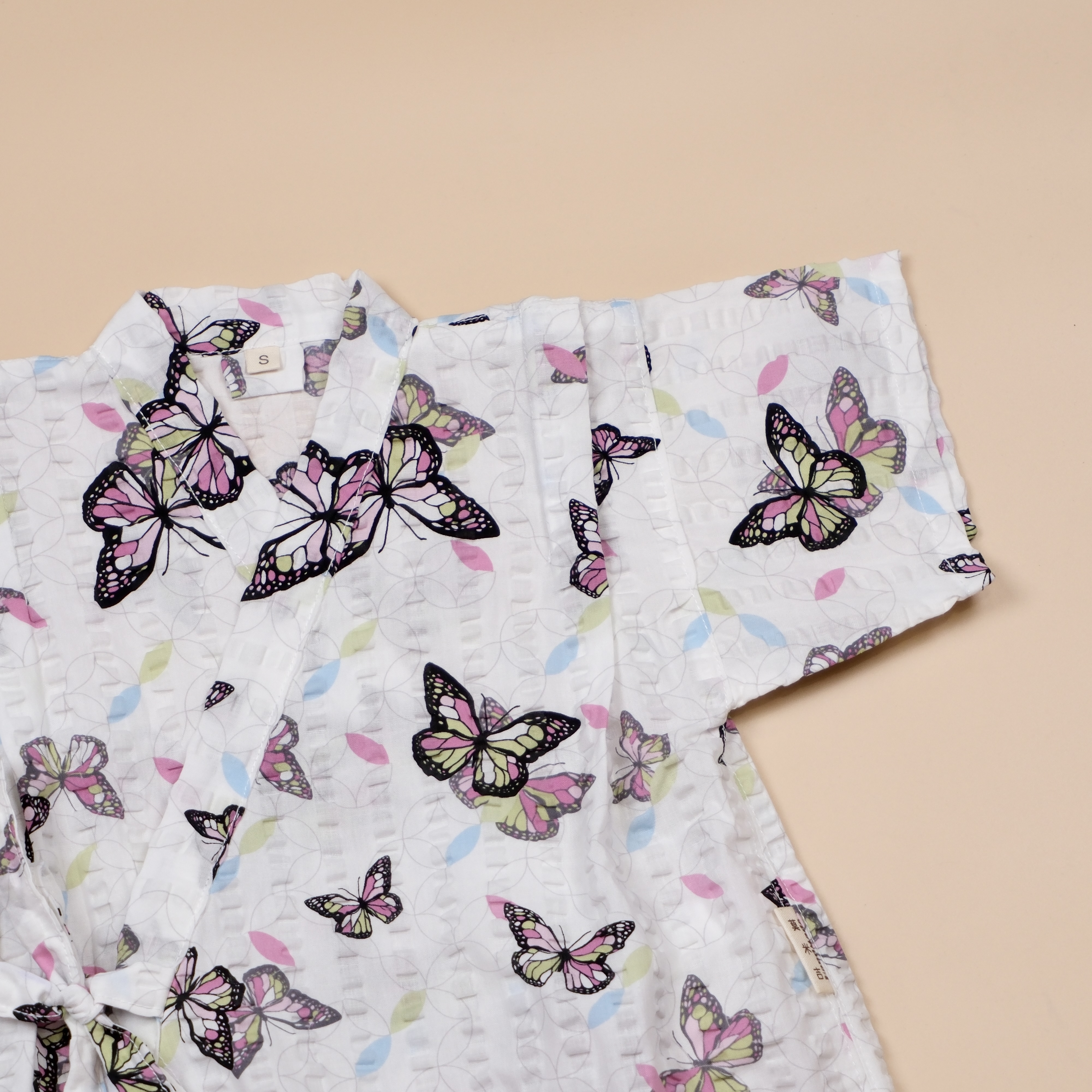 手作嬰幼童連身甚平 ❀ 白底綠粉蝴蝶