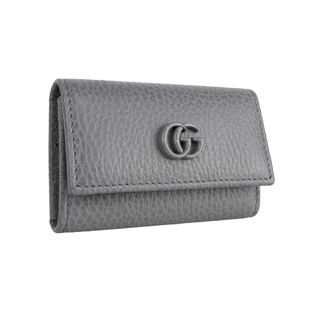 【GUCCI】GG Logo 荔枝皮革6孔鑰匙包(灰色)