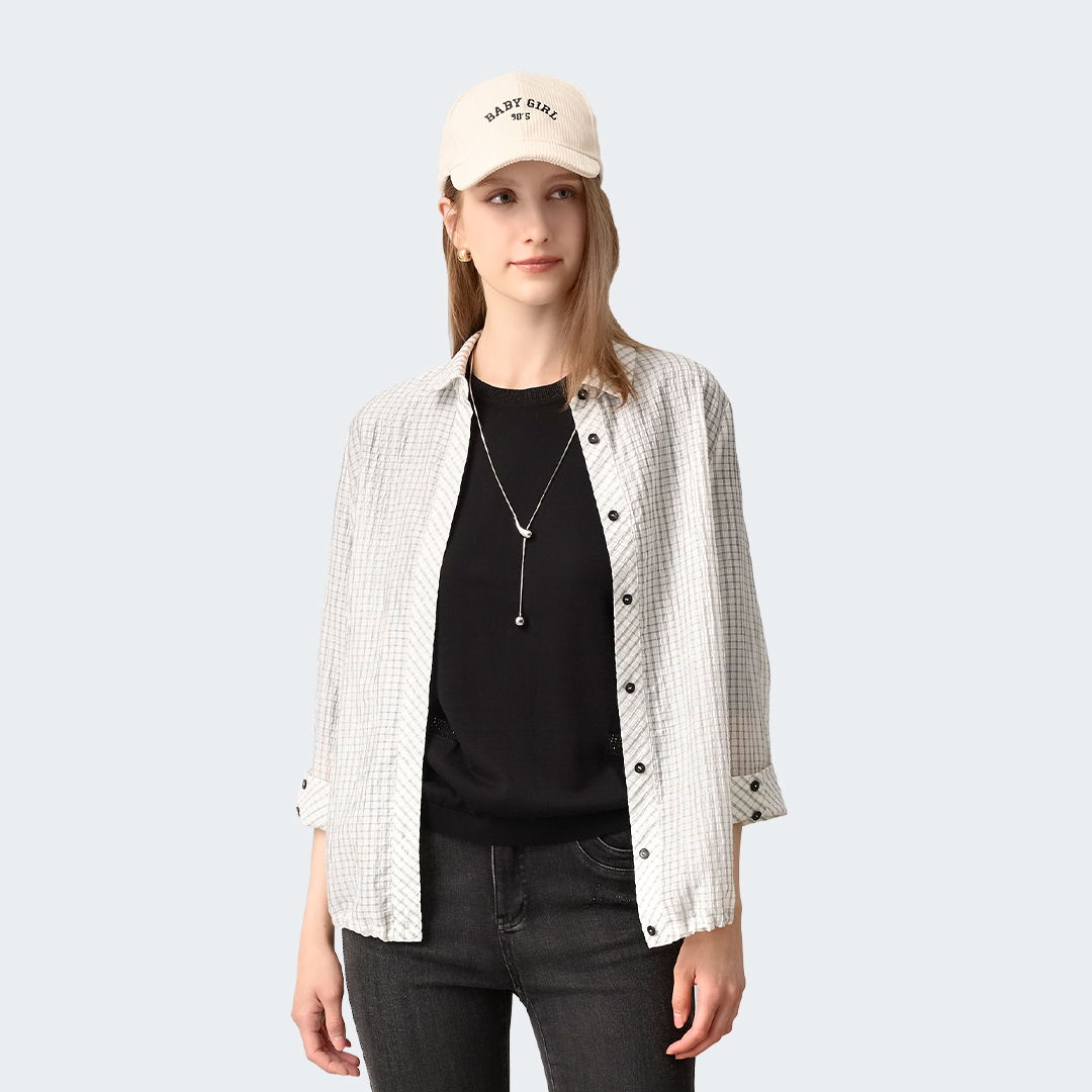 清爽皺感格紋襯衫