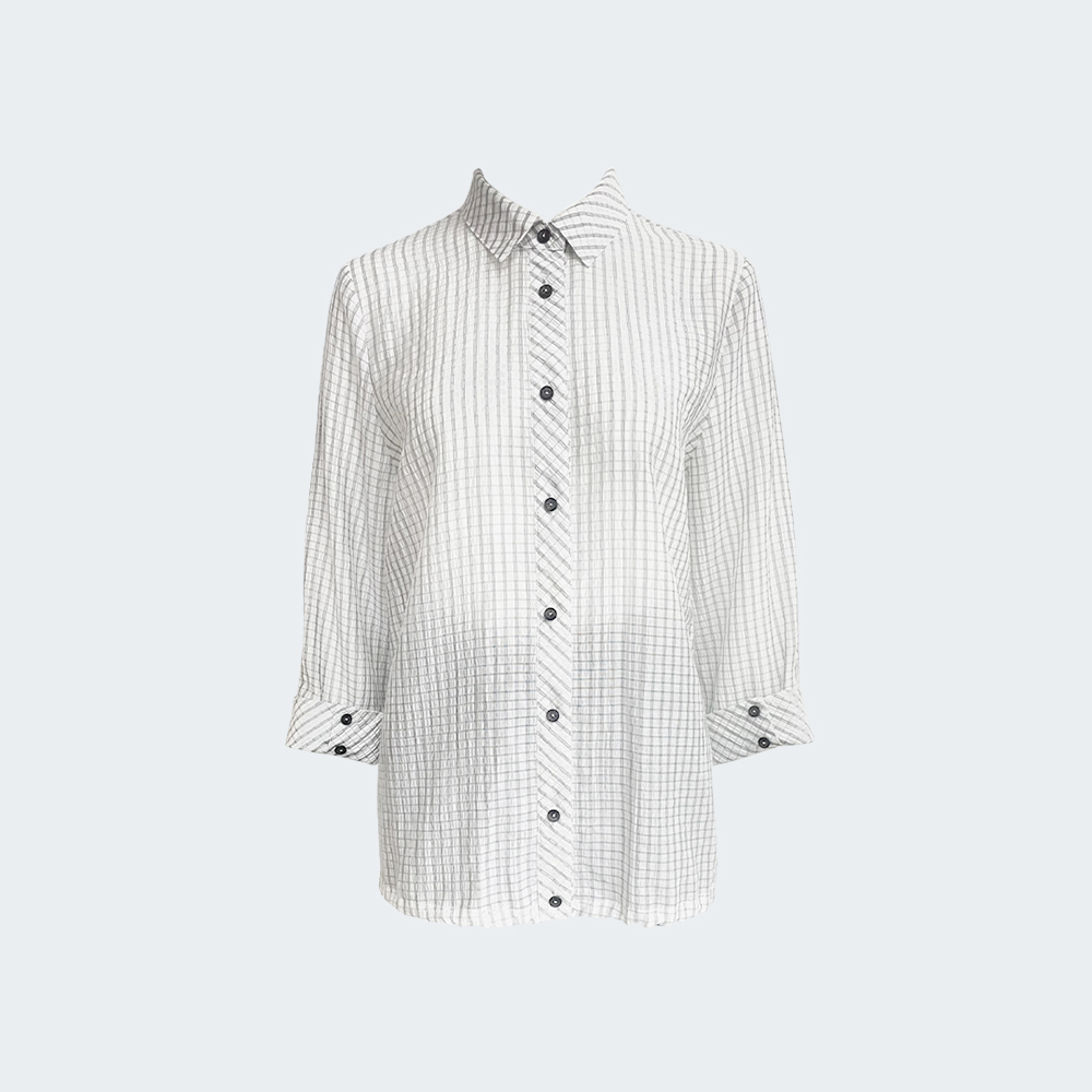 清爽皺感格紋襯衫