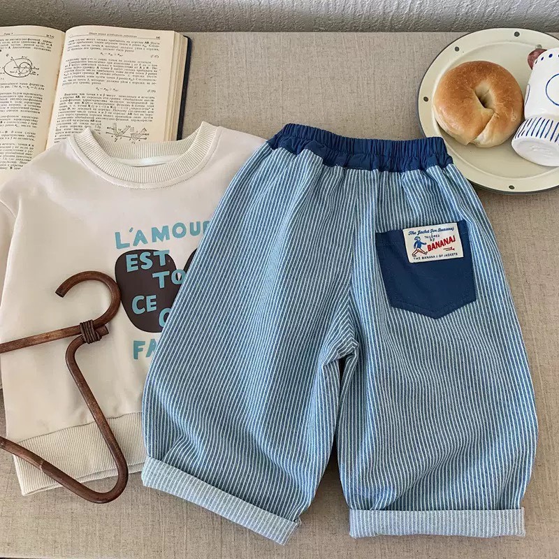 寬鬆休閒條紋褲