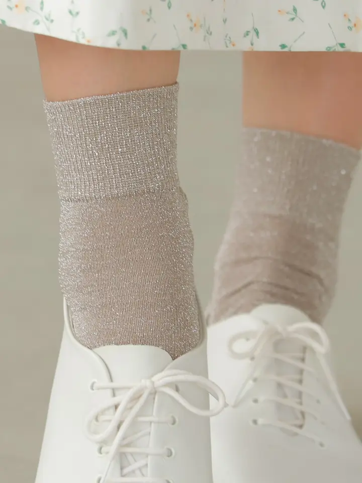 [現貨優惠] 靴下屋【經典款】銀絲鬆緊長筒短襪 32粉