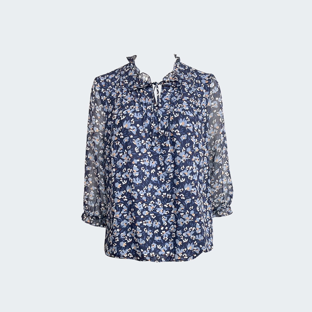 藍韻花影雪紡上衣