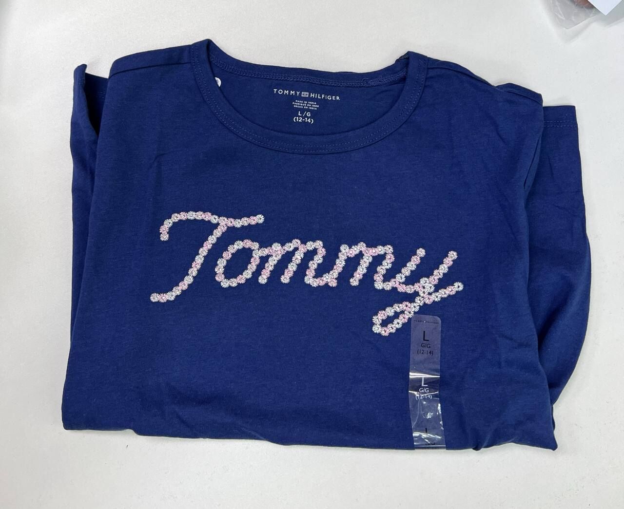 [S] TOMMY HILFIGER BLUE INK KIDS' DAISY LOGO TIE-HEM T-SHIRT, XG01458-401 (STH1412)
