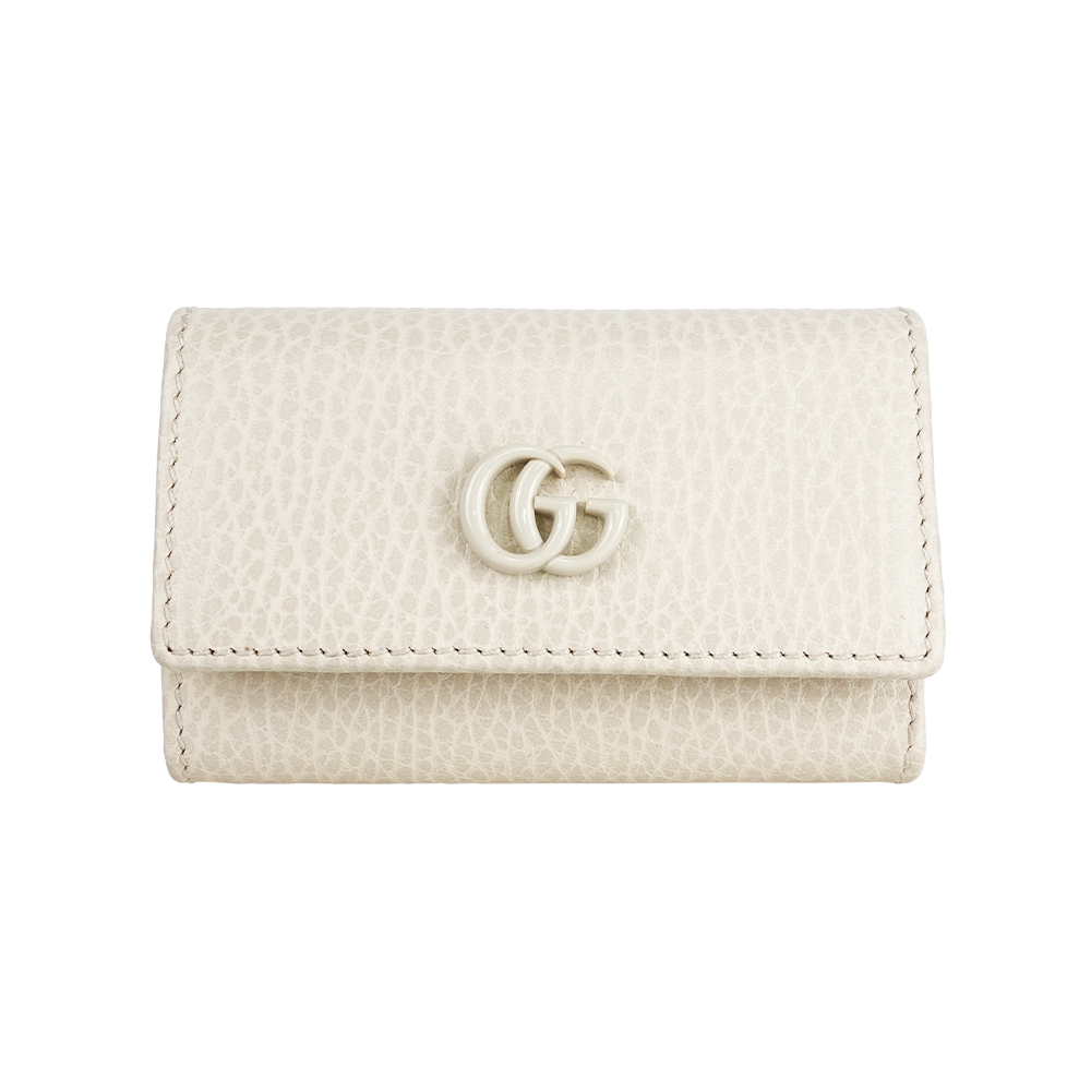 【GUCCI】GG Logo 荔枝皮革6孔鑰匙包(白色)