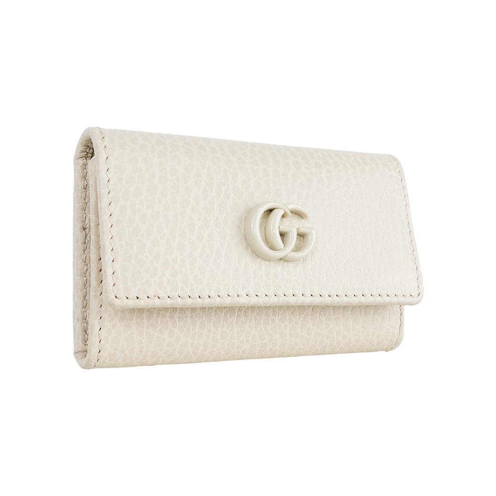 【GUCCI】GG Logo 荔枝皮革6孔鑰匙包(白色)