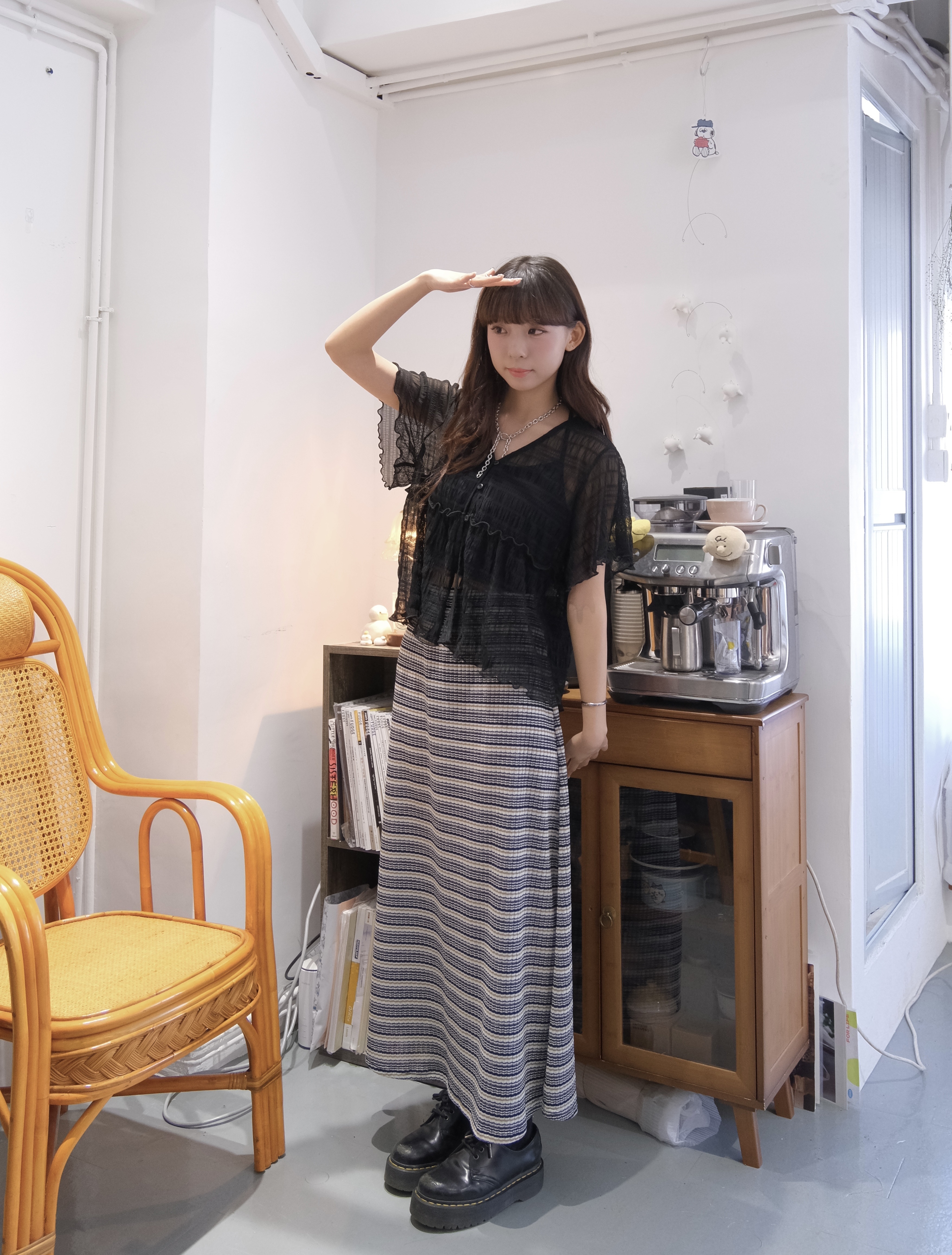 [兩色入] 針織撞色休閑SK(Black)