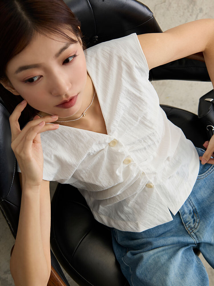 OH!HER 抓皺設計排釦無袖上衣