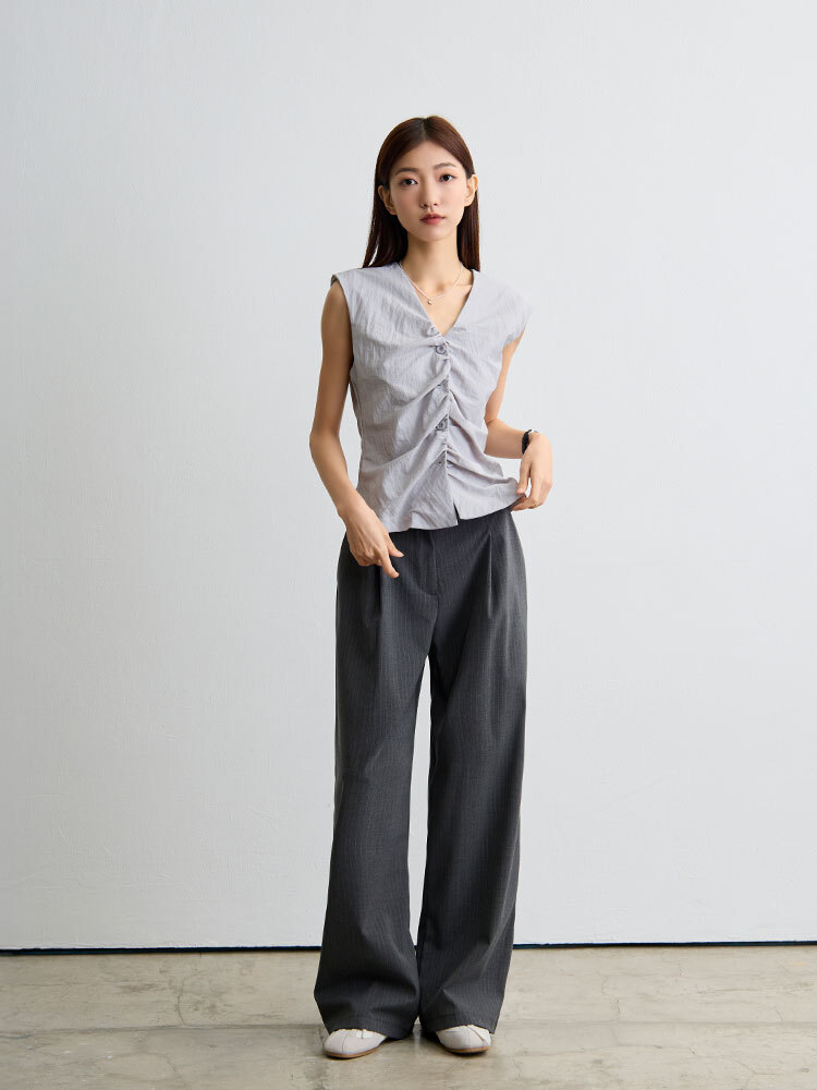 OH!HER 抓皺設計排釦無袖上衣