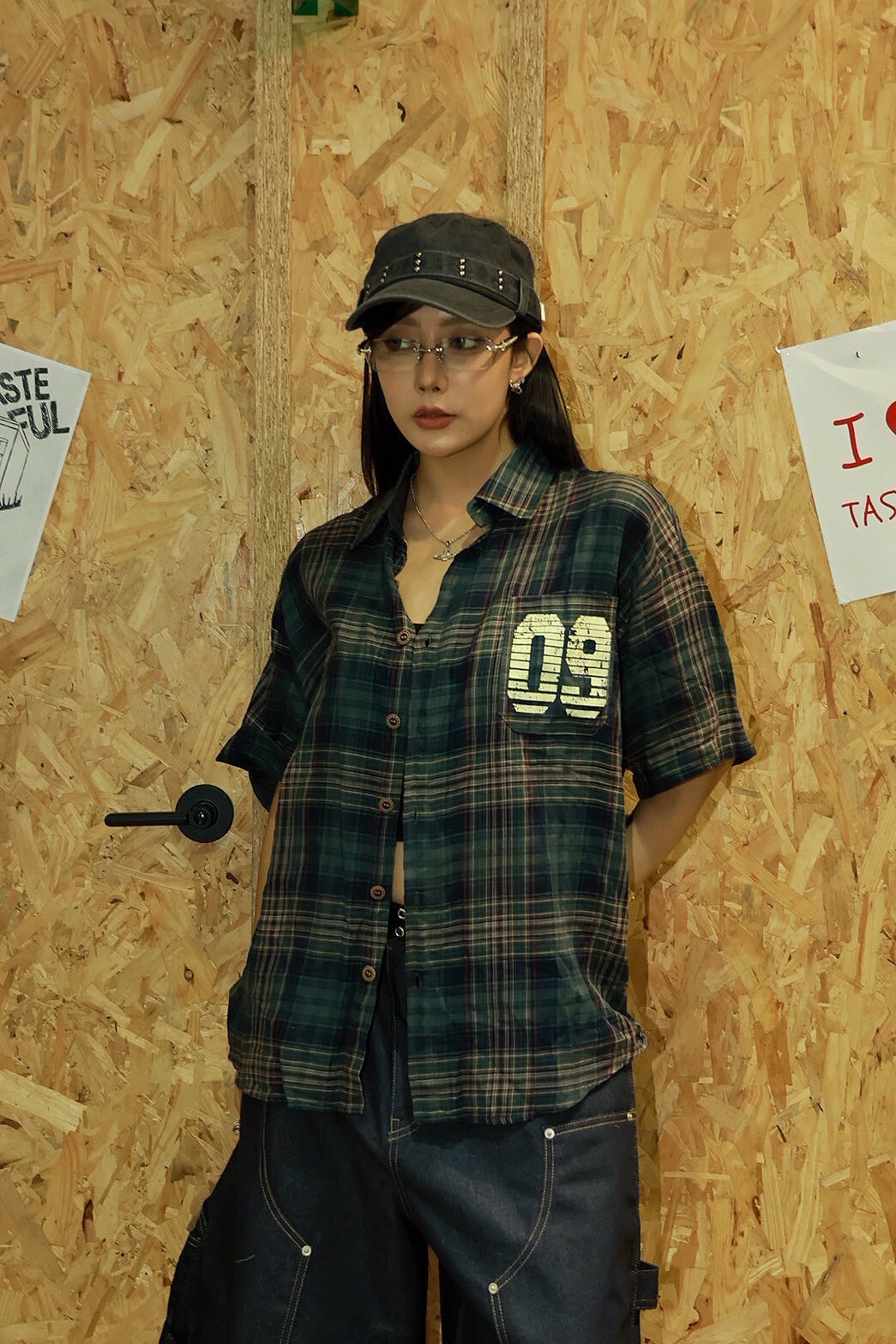 格紋 排扣 09 短袖 #襯衫