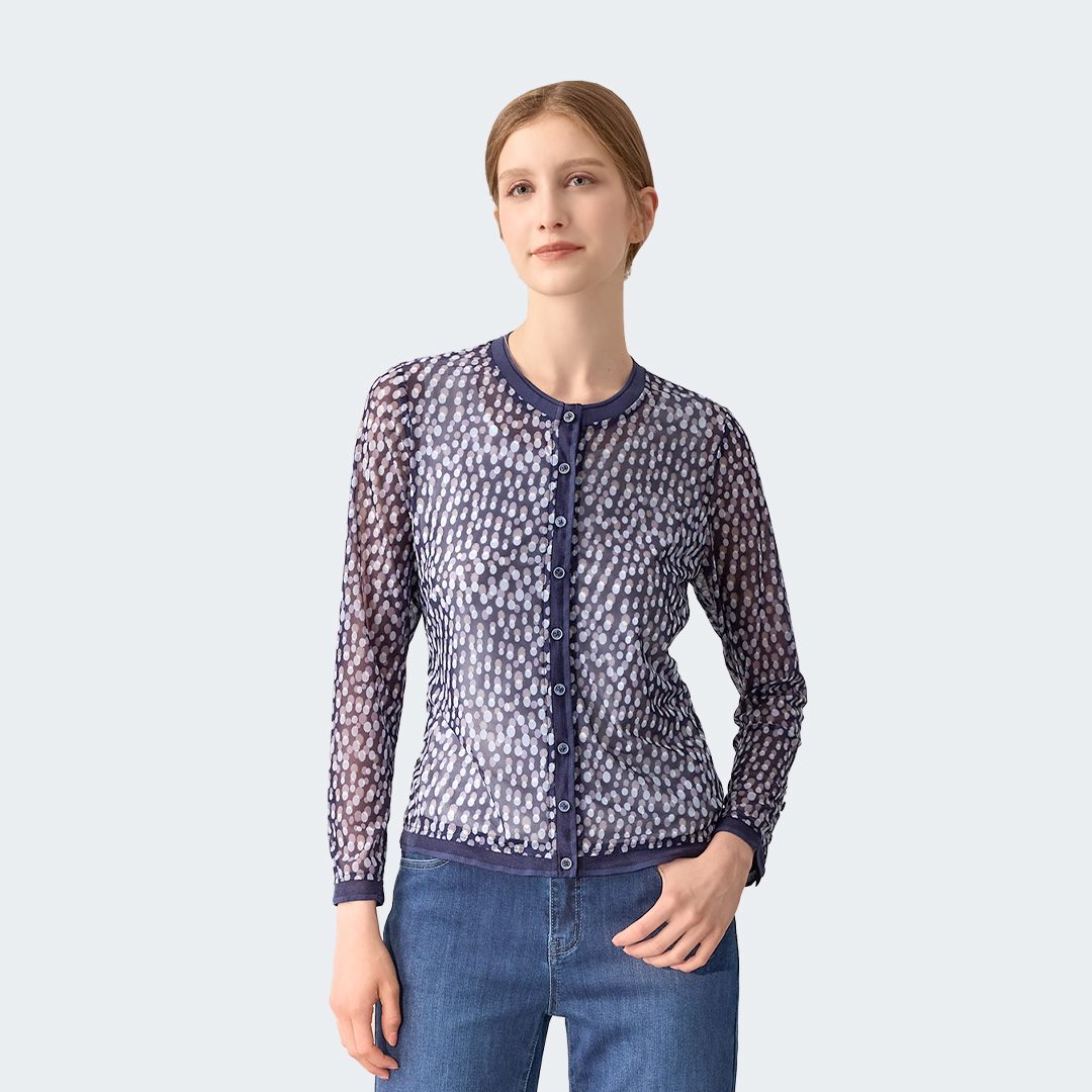 點描感透膚針織開襟外套