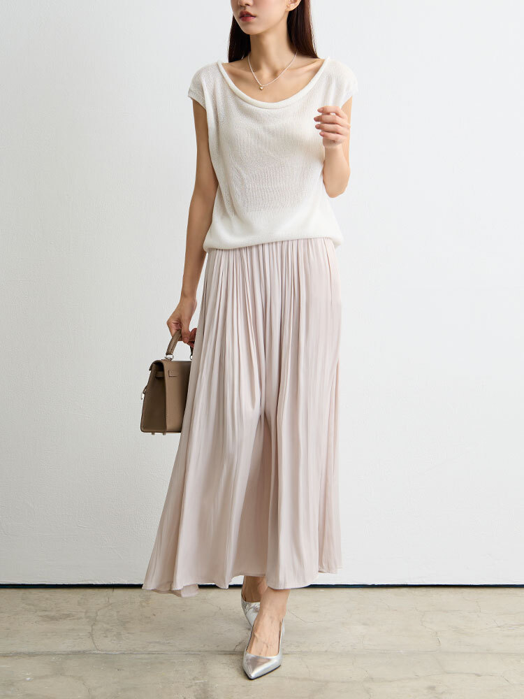 飄逸絲滑鬆緊休閒裙