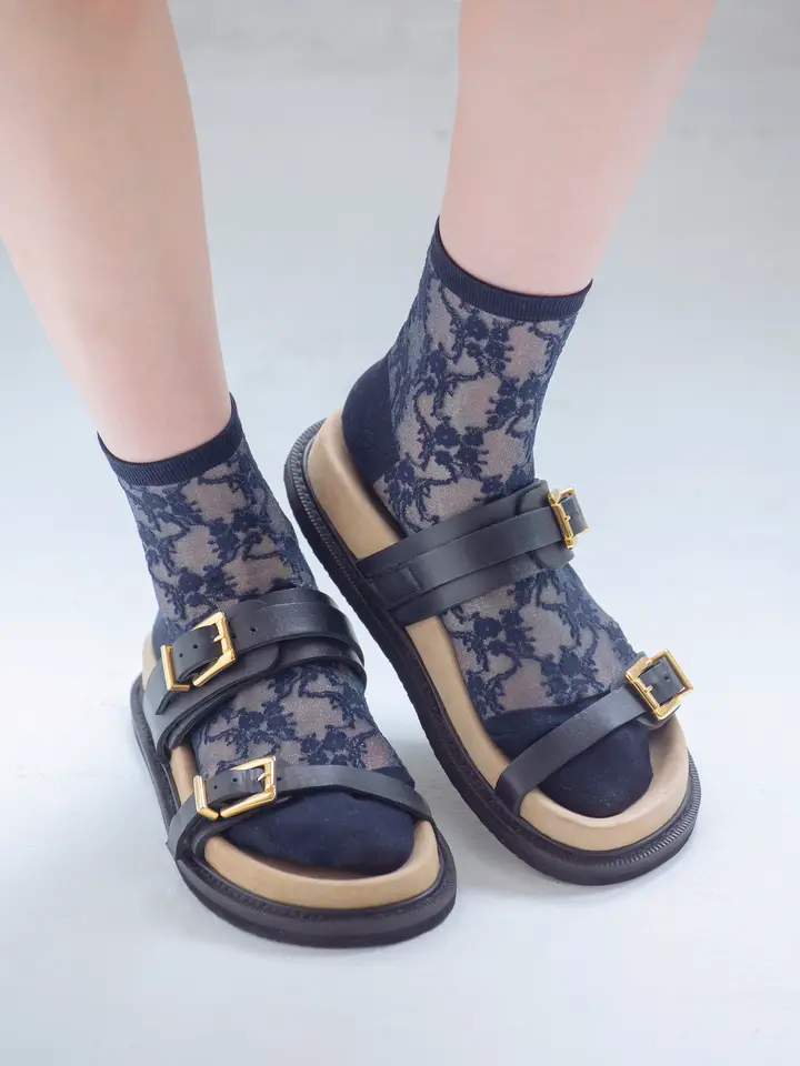 [連線優惠] 靴下屋 薄紗花卉蕾絲短襪