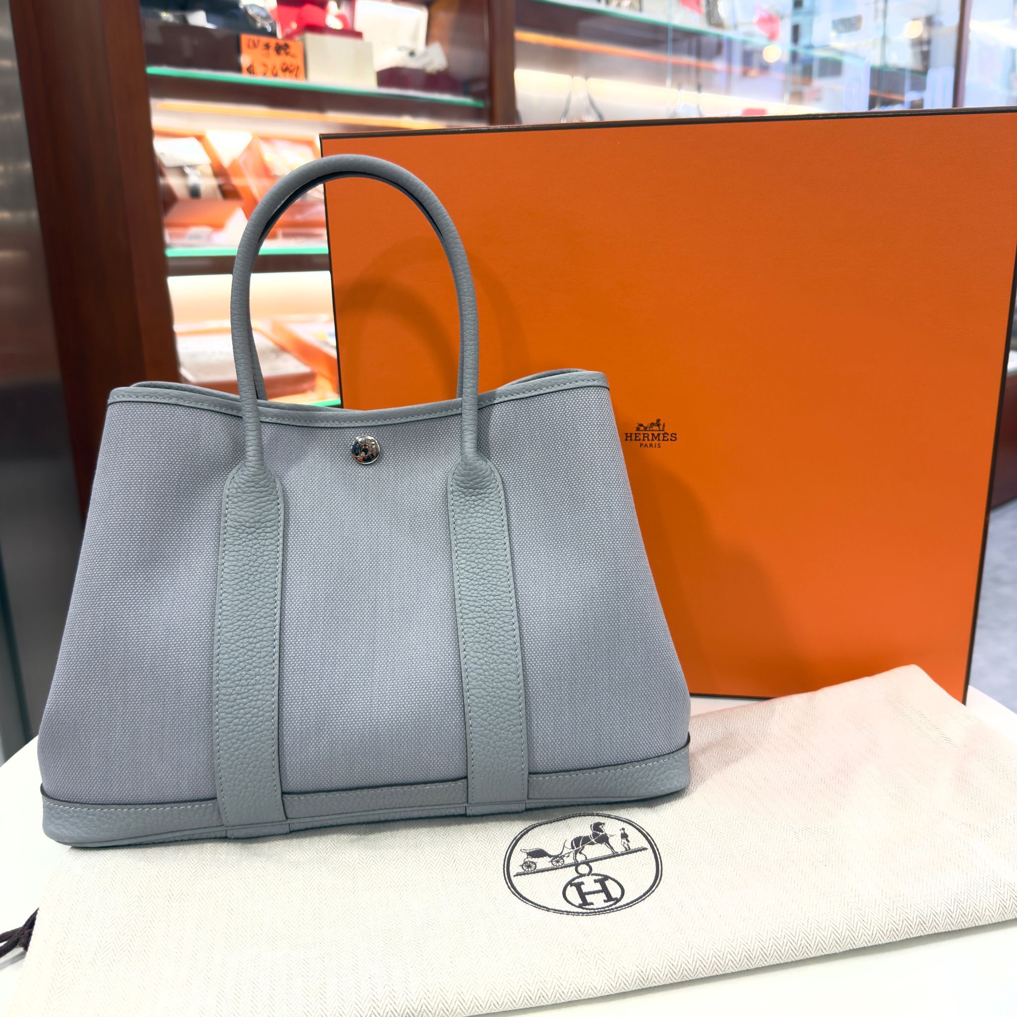 2025新色~K STAMP~全新HERMES GP30 木偶灰 帆布 P0 GRIS PANTIN GARDEN PARTY 30 # #BRAND NEW #香榭站正品