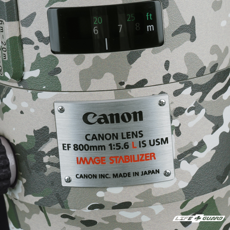 Canon EF 800mm F5.6 L IS USM 專機專屬鏡頭貼膜特寫，LIFE+GUARD 設計風格