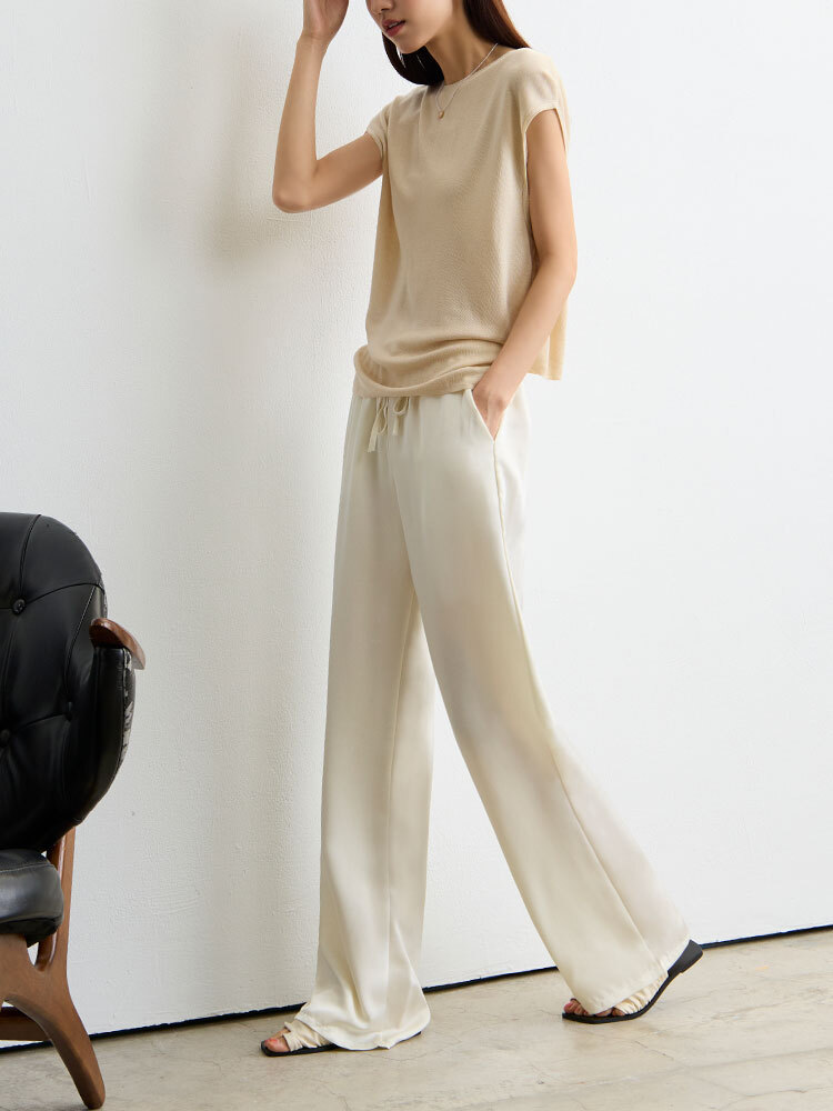 SALE500 OH！HER 緞面垂感闊腿休閒褲