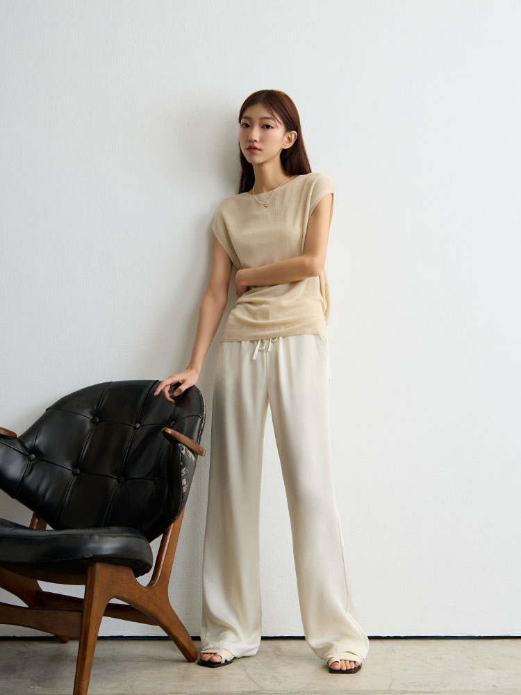 SALE500 OH！HER 緞面垂感闊腿休閒褲