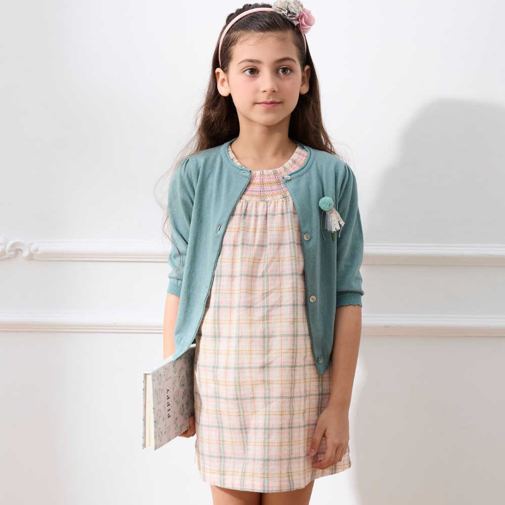 PIPPY氣質格紋純棉連身裙洋裝 粉