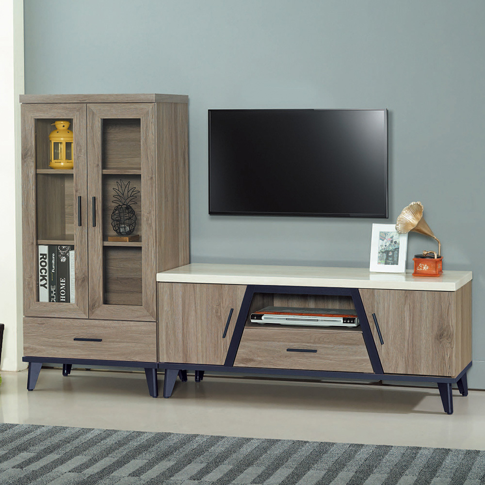 艾克森6尺L型仿石面電視櫃組合(展示櫃+長櫃)