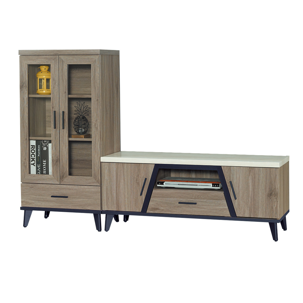 艾克森6尺L型仿石面電視櫃組合(展示櫃+長櫃)