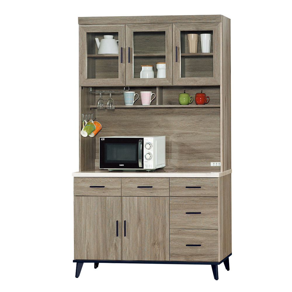 艾克森4尺仿石面收納餐櫃/碗盤櫃(全組)