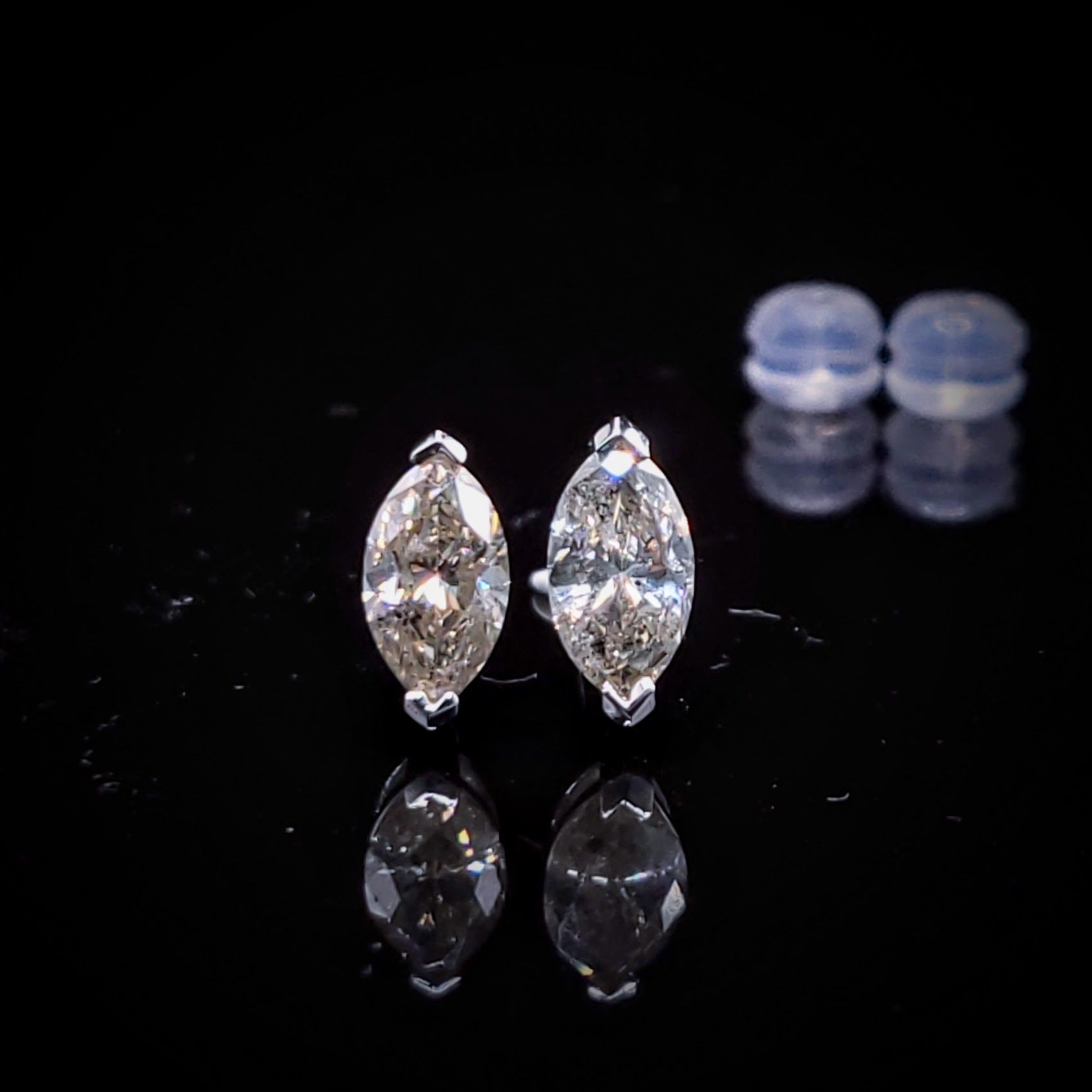 18K White Gold 1.40ct Fancy Champagne Marquise Cut Diamond Earrings