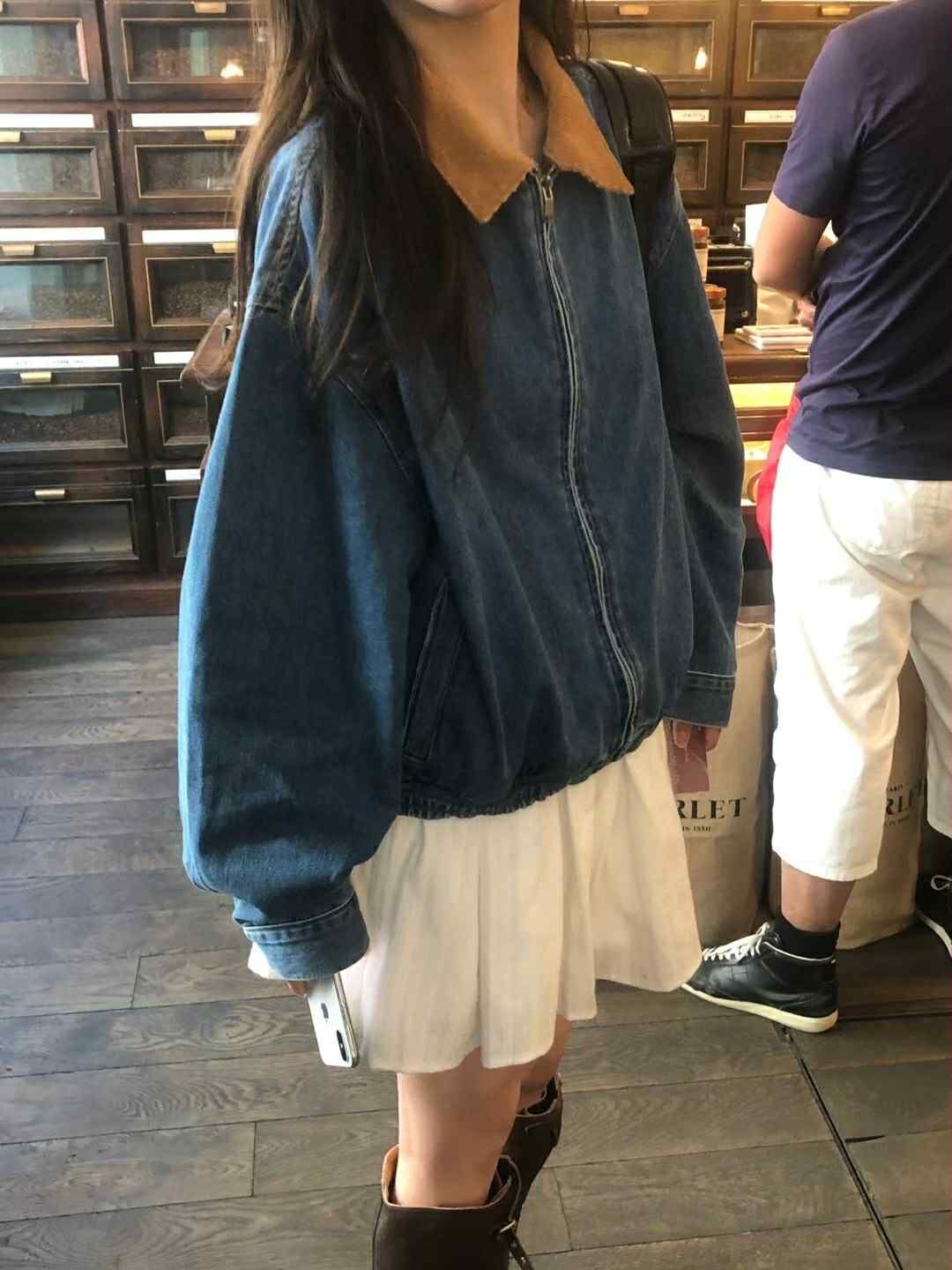 NY30 翻領復古拼色單寧外套