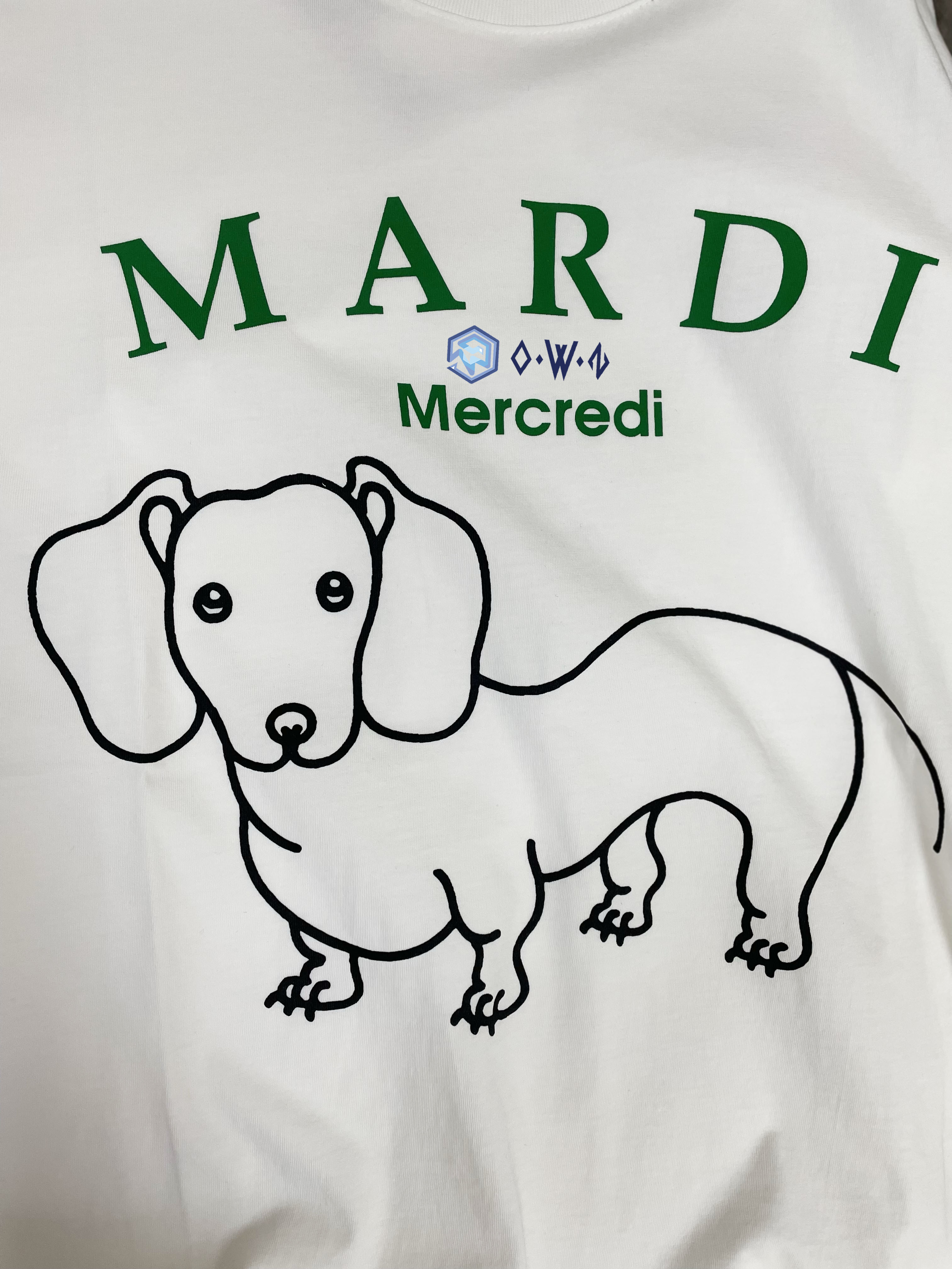 【OWN】Mardi Mercredi 短袖上衣 臘腸 狗狗 素描 新款 韓國限定 單一尺寸 白綠