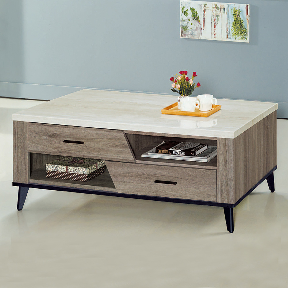 艾克森4.3尺二抽仿石面大茶几