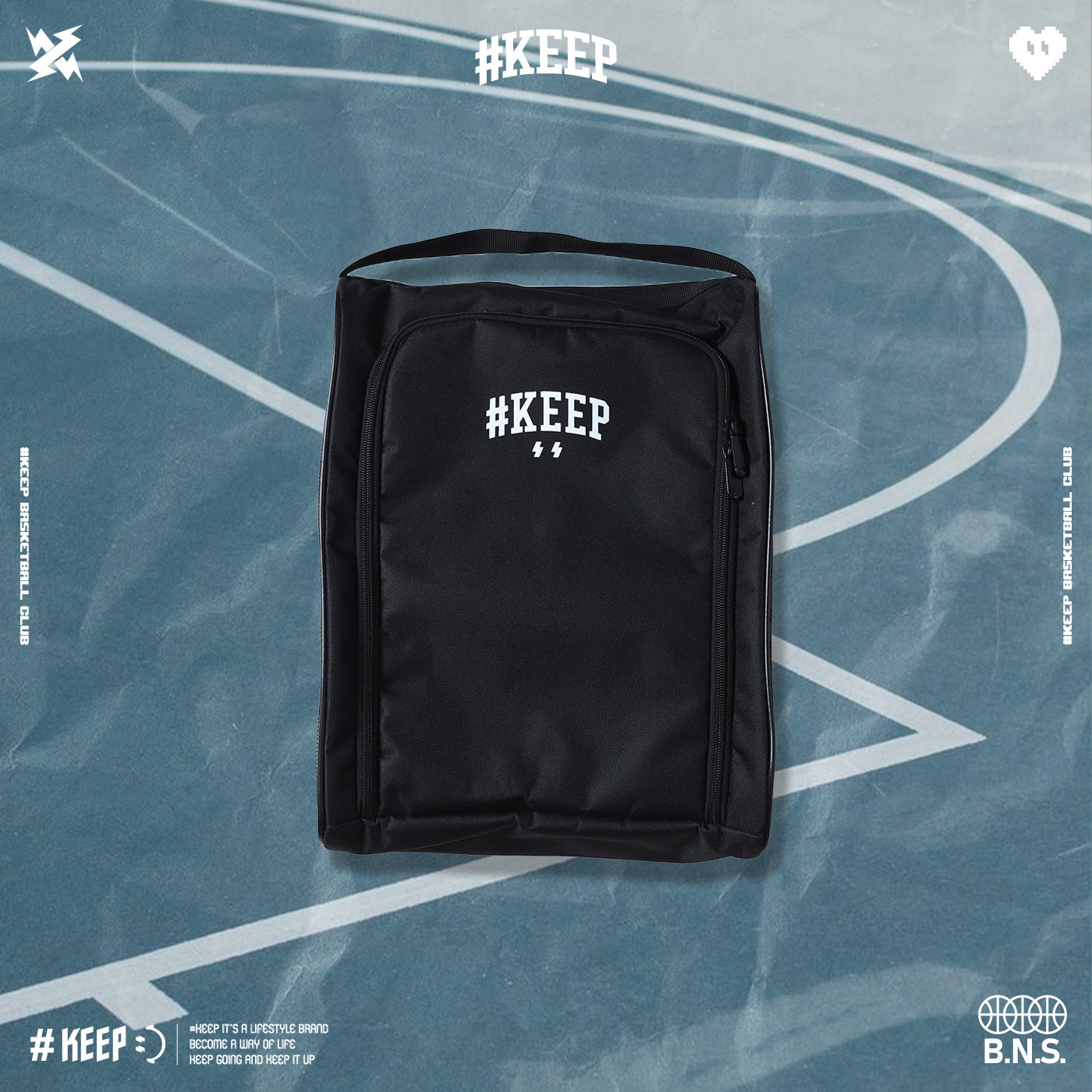 #KEEP LIGHTNING LOGO SHOES BAG 黑色 運動 大容量 透氣 手提 小閃電 LOGO 鞋袋包【KS317】