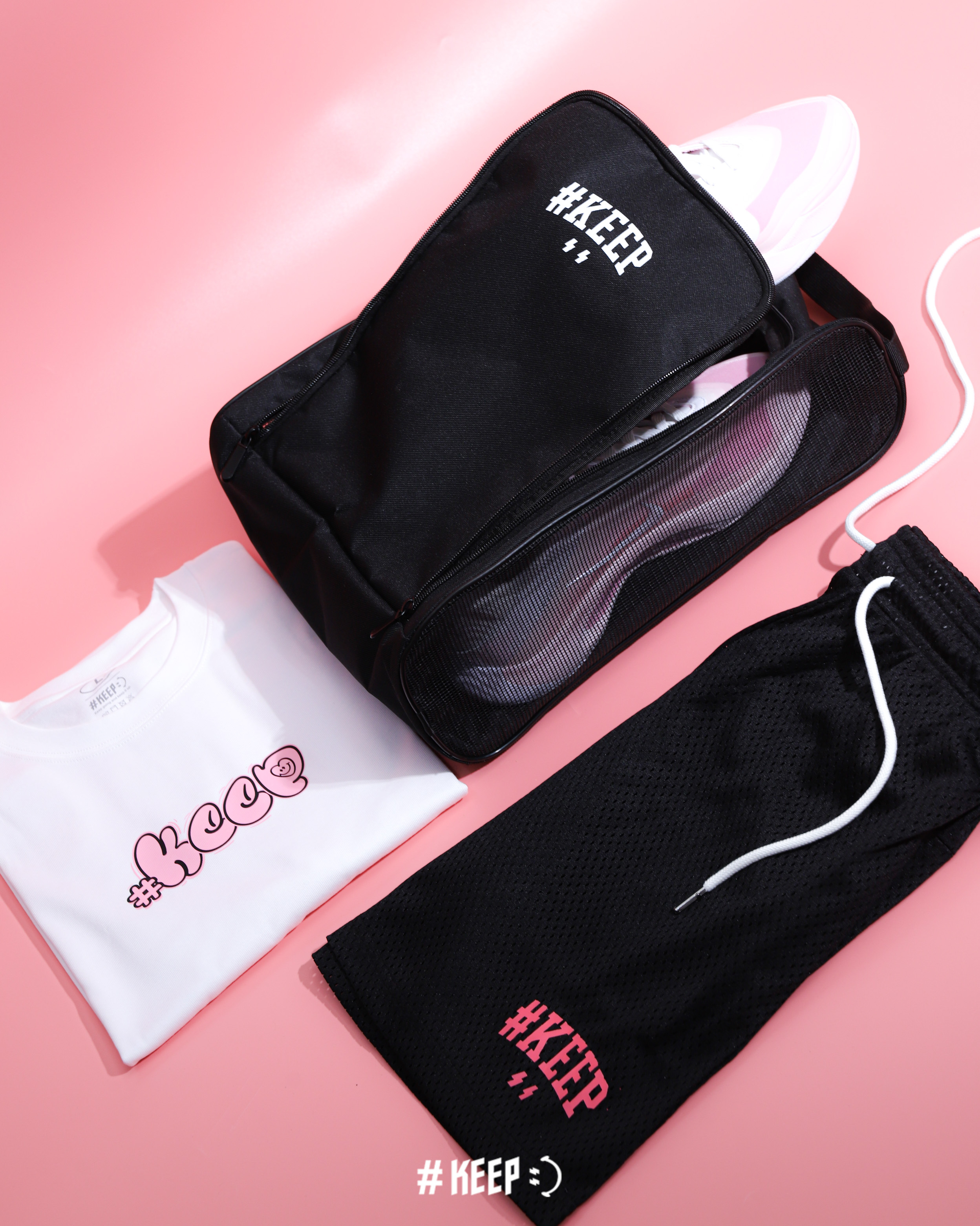 #KEEP LIGHTNING LOGO SHOES BAG 黑色 運動 大容量 透氣 手提 小閃電 LOGO 鞋袋包【KS317】