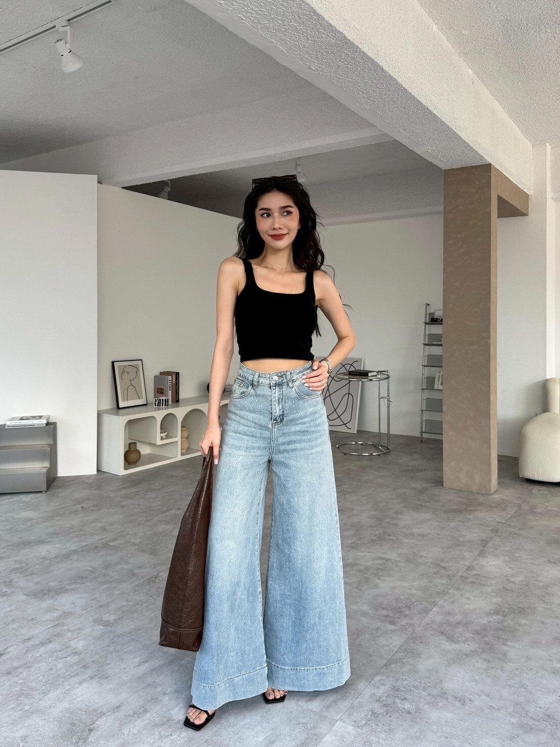 超長腿大喇叭牛仔寬褲