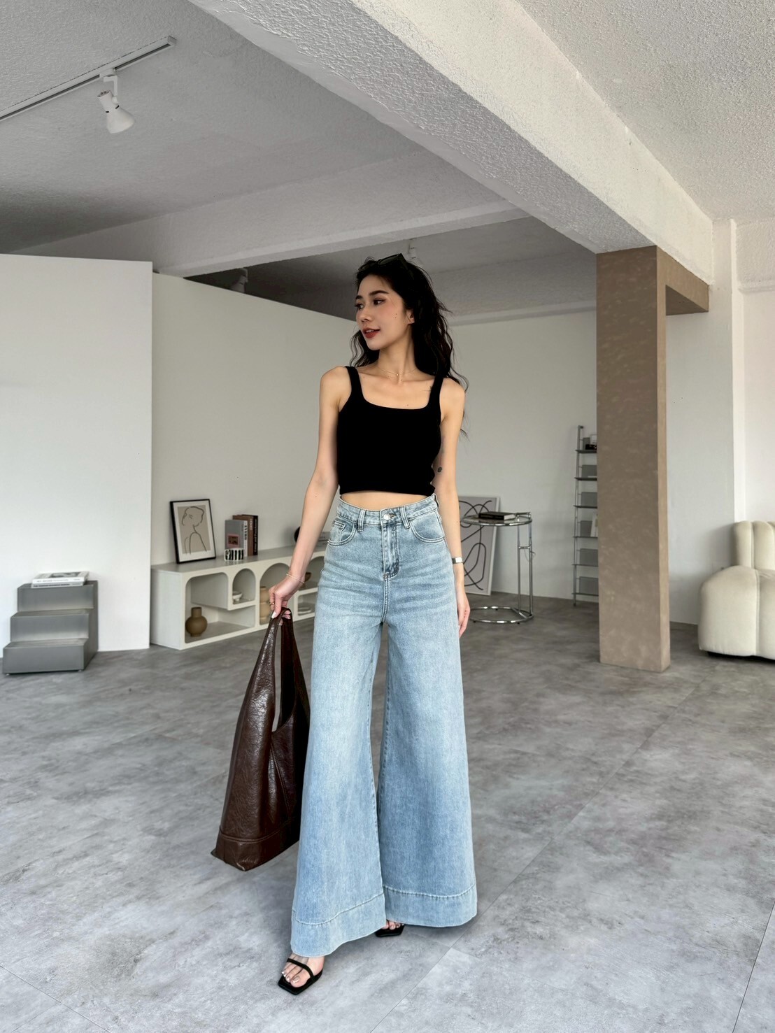 超長腿大喇叭牛仔寬褲