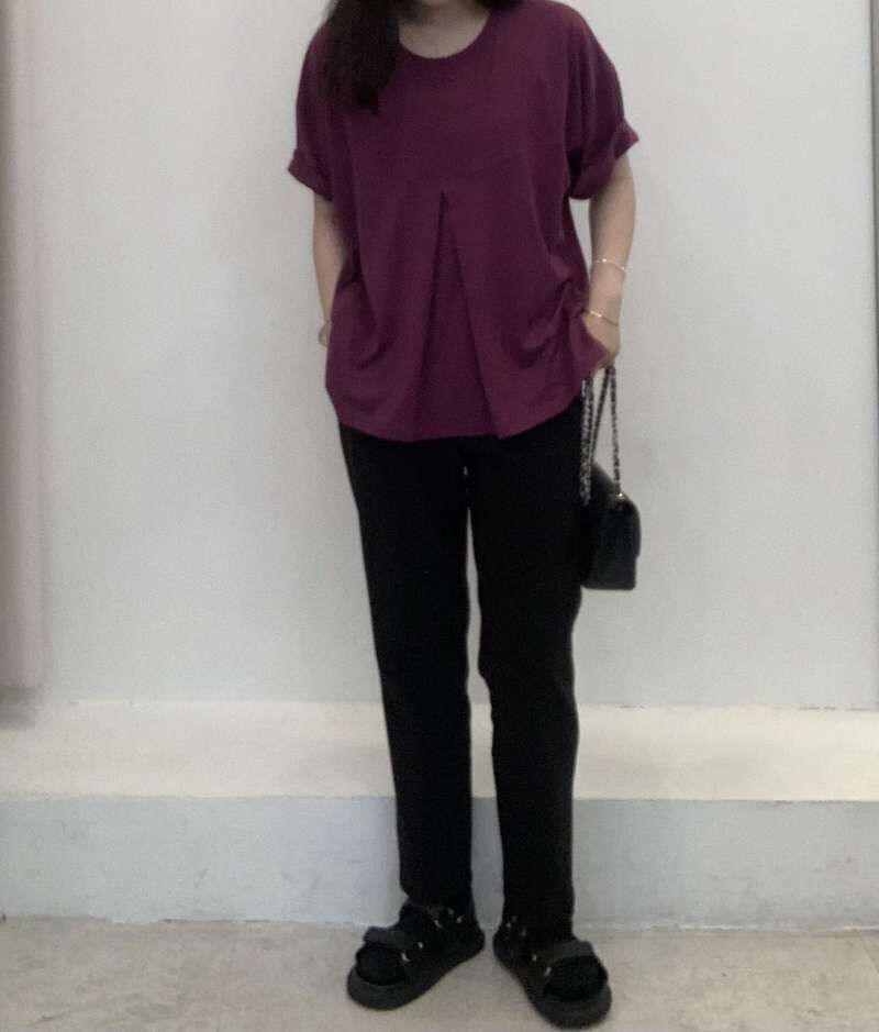 FP5046 天絲棉前開叉圓領五分袖Tee