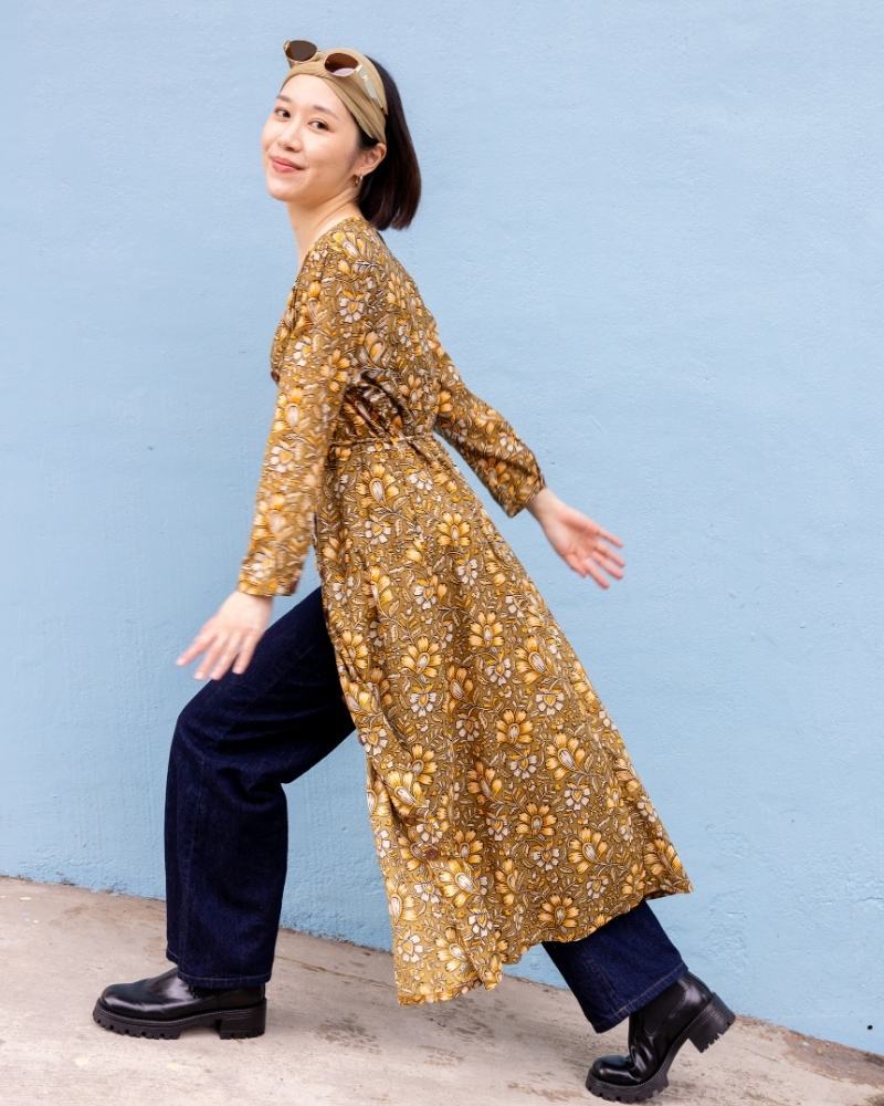 印度蓋染工藝純棉 七分袖洋裝 - 風鈴木黃