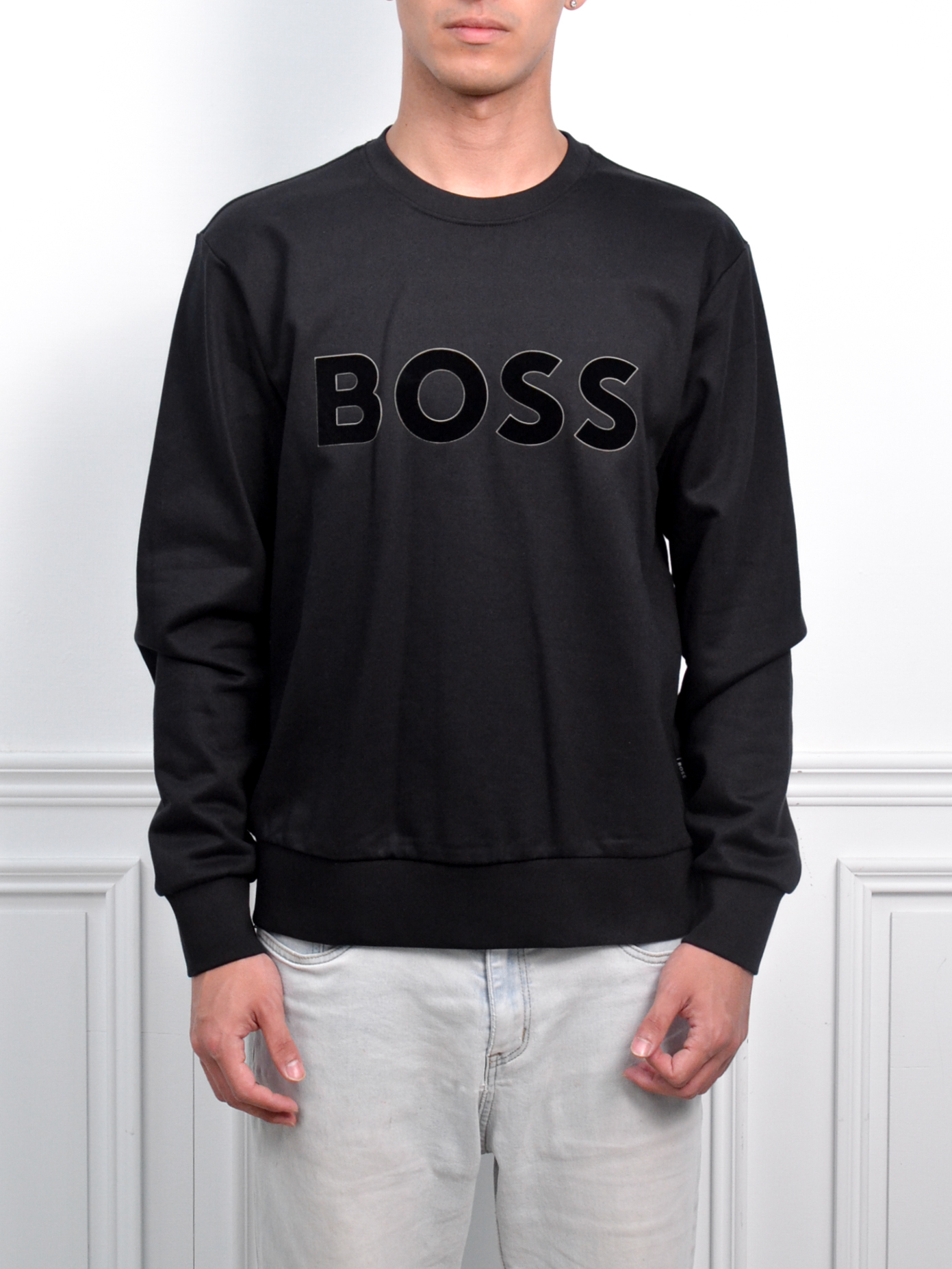 BOSS Sweatshirt 植絨LOGO大學T 黑/白【50524360】