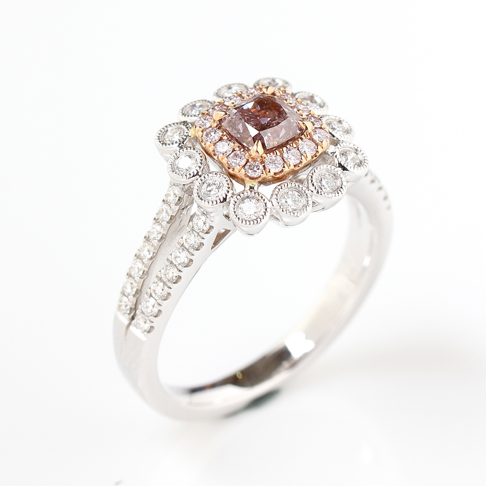 【雅紅珠寶】GIA-0.53ct-Fancy Brown-Pink-粉棕方型彩鑽戒指