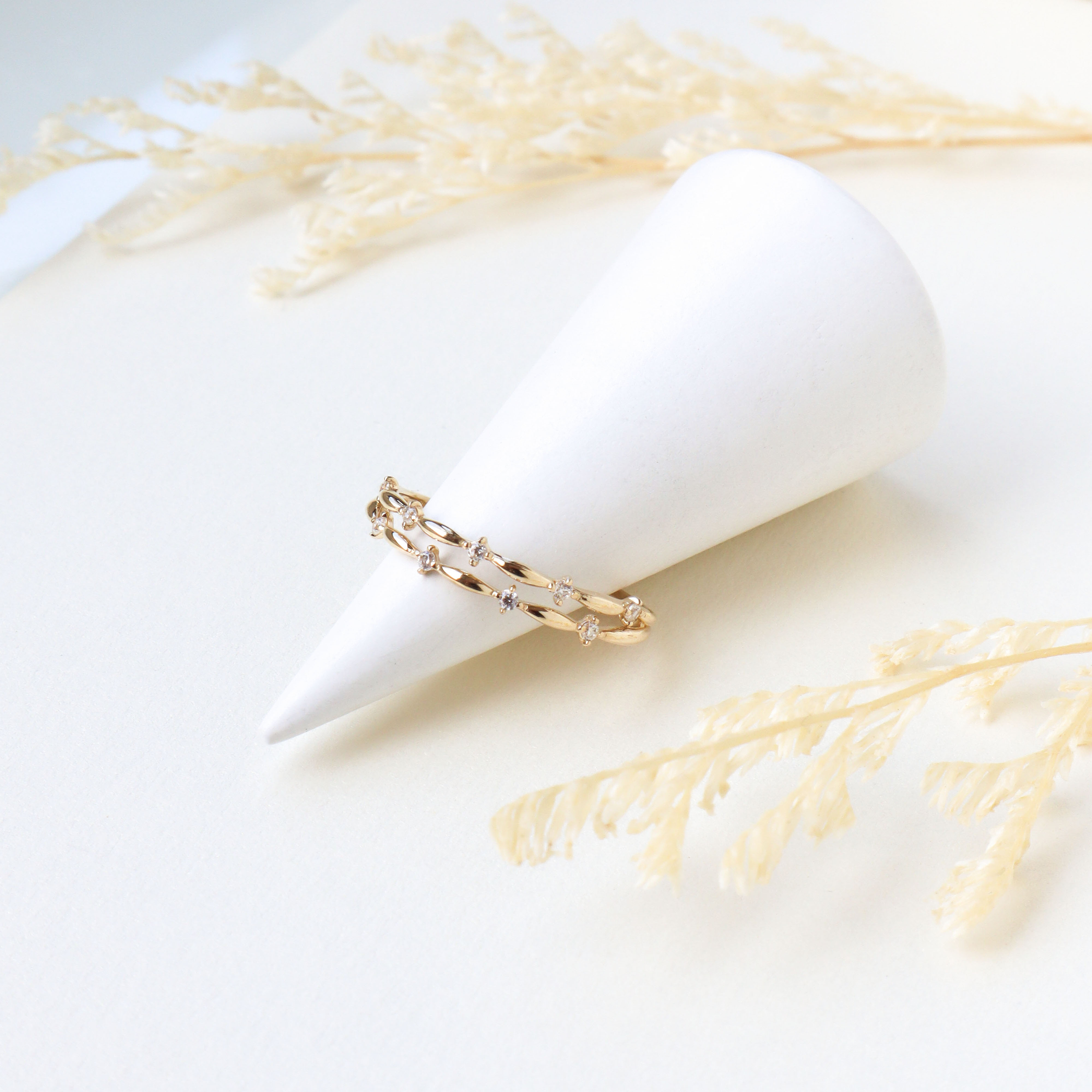 10K/雙層小花環戒指